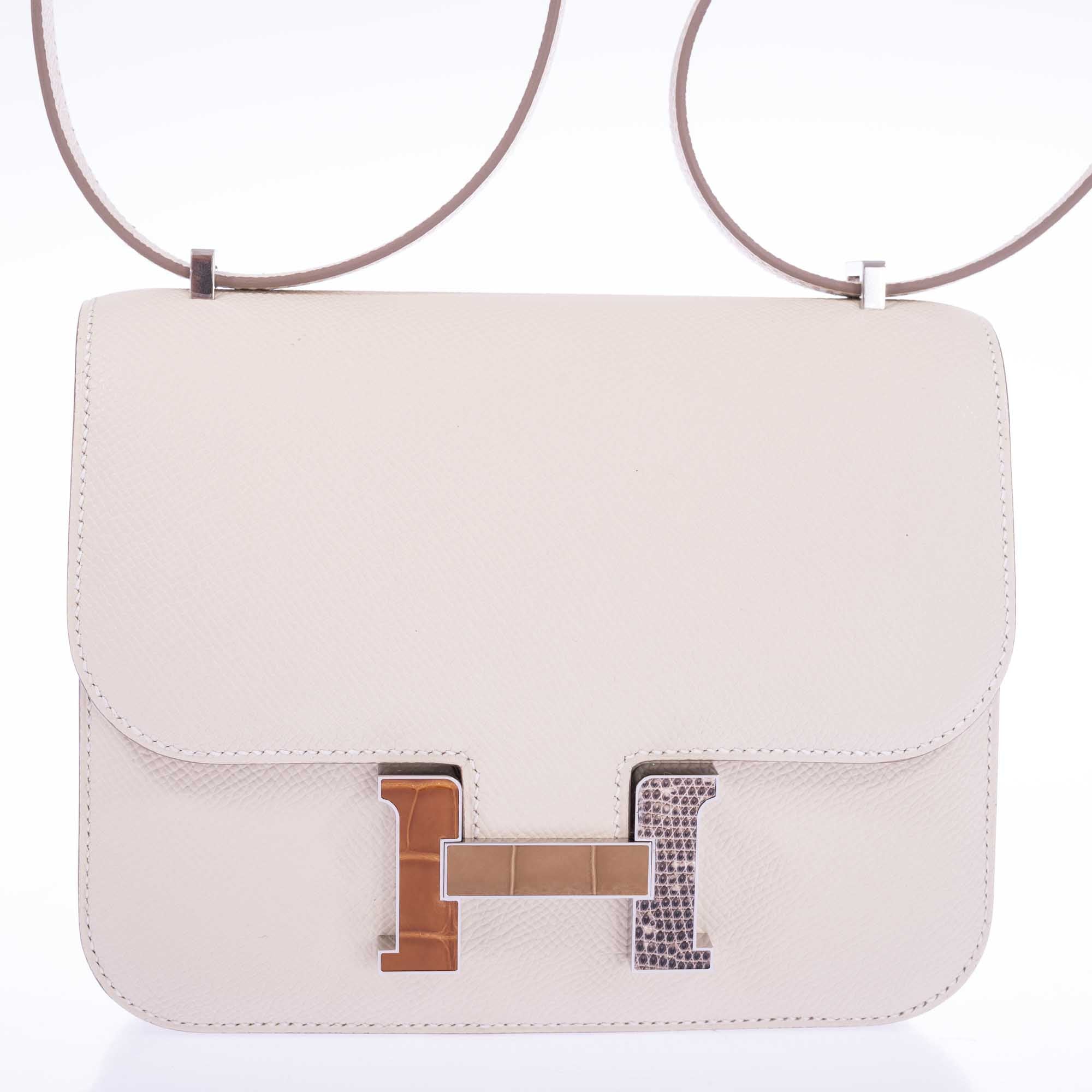 Hermès Constance 18 Mini III Mirror Bag Craie Epsom - Tabac, Camel, Sable and Ombré Lizard Hardware