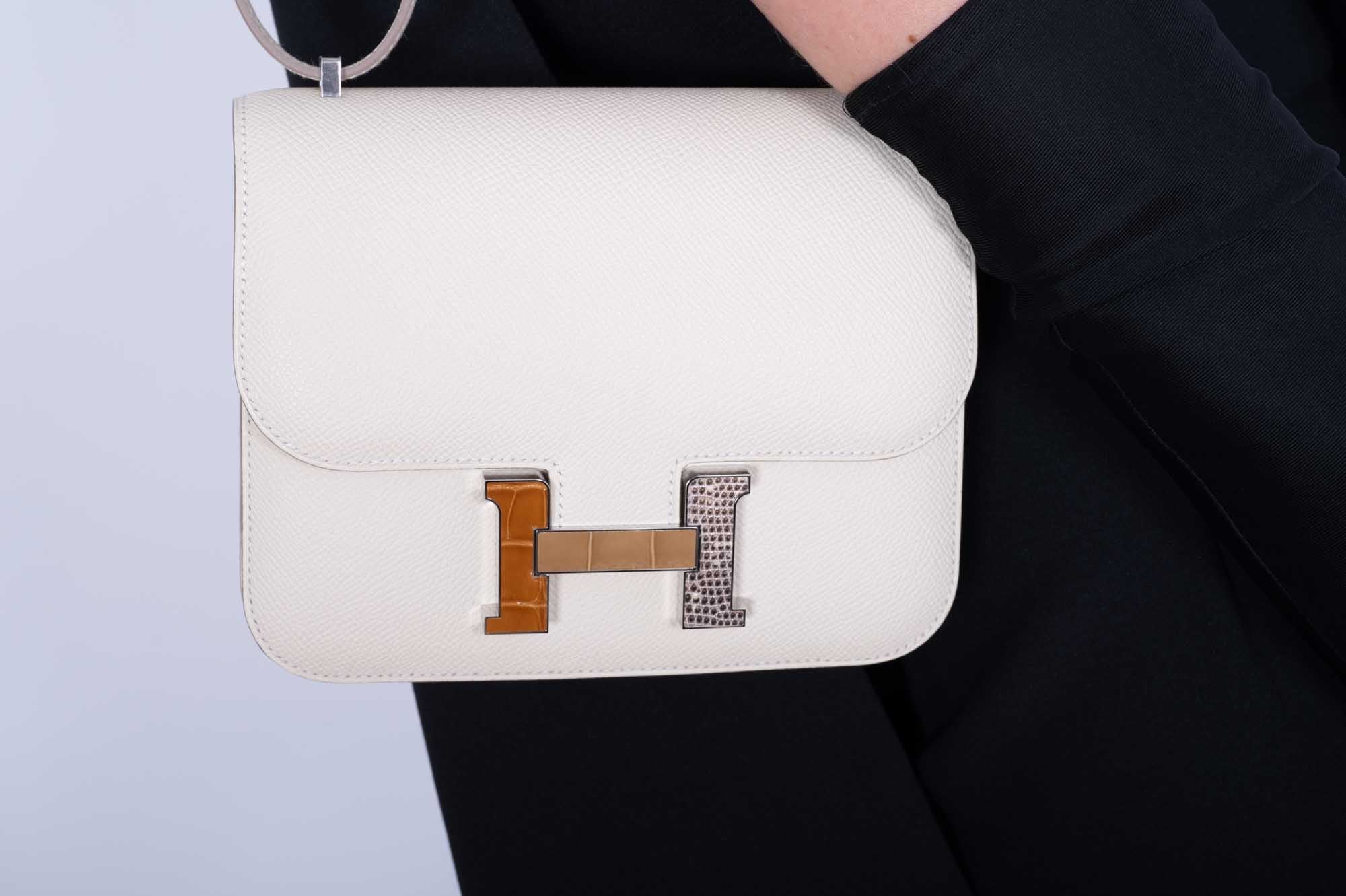 Hermès Constance 18 Mini III Mirror Bag Craie Epsom - Tabac, Camel, Sable and Ombré Lizard Hardware