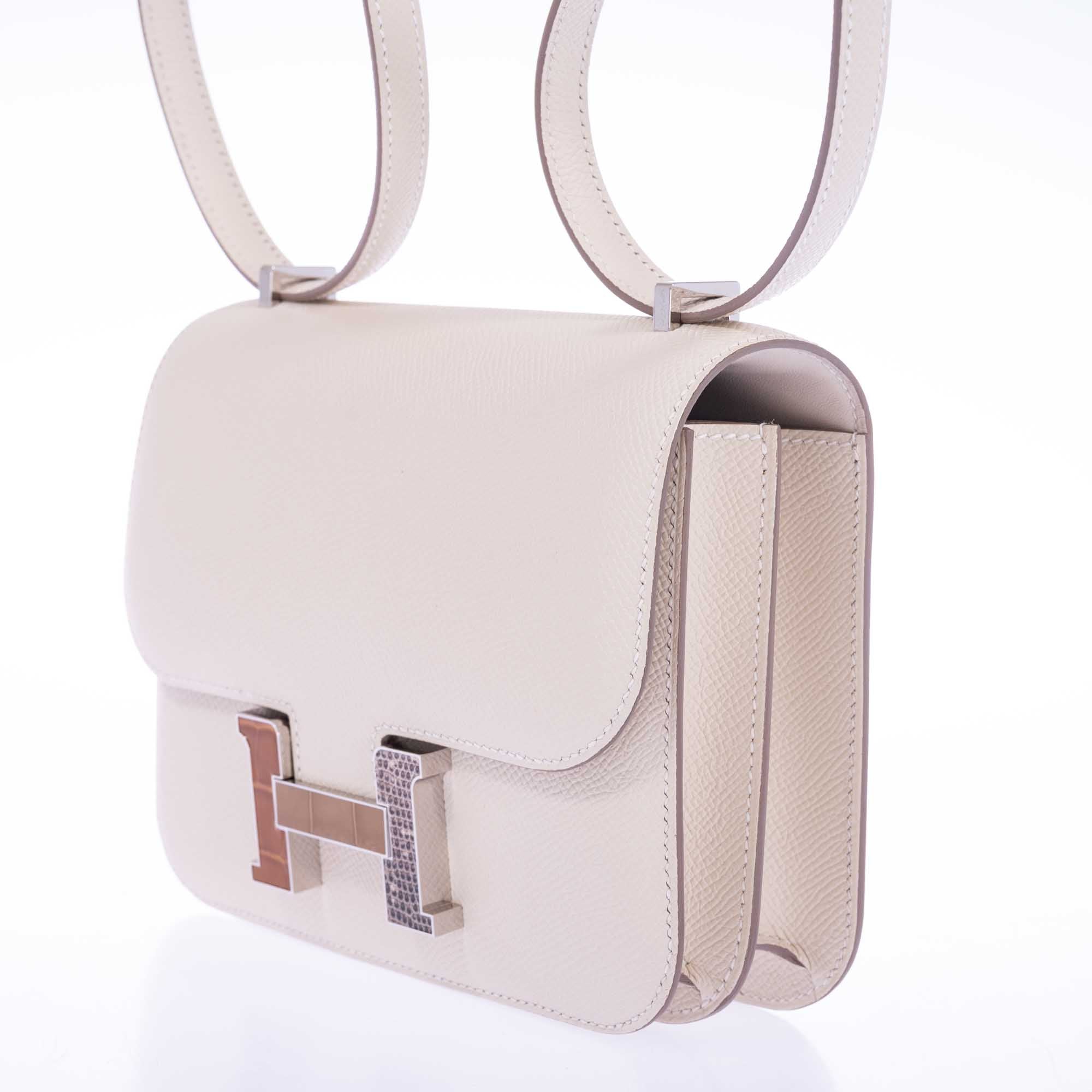 Hermès Constance 18 Mini III Mirror Bag Craie Epsom - Tabac, Camel, Sable and Ombré Lizard Hardware