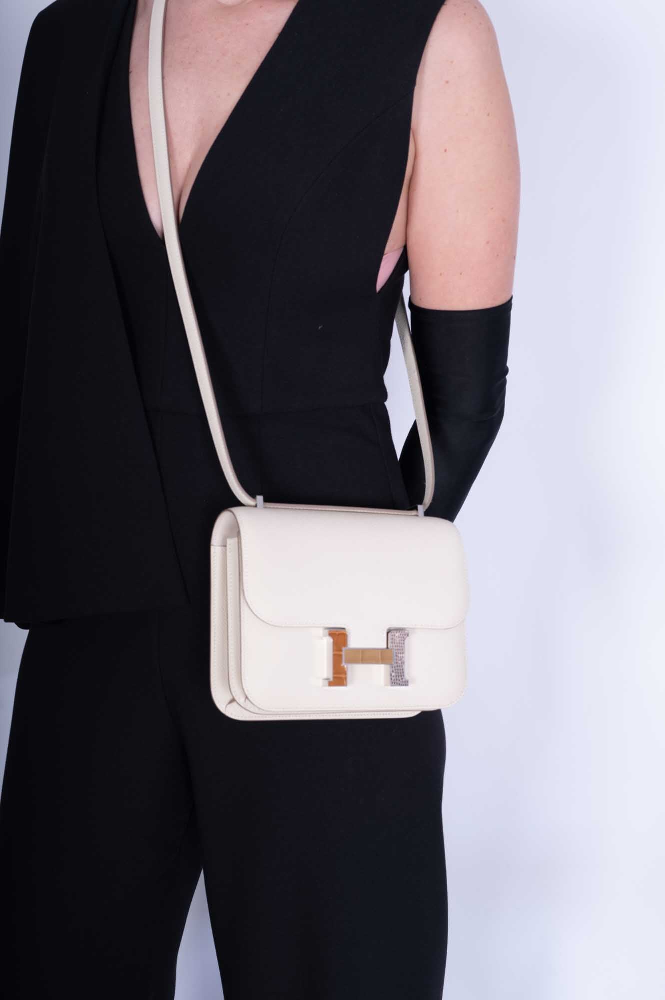 Hermès Constance 18 Mini III Mirror Bag Craie Epsom - Tabac, Camel, Sable and Ombré Lizard Hardware