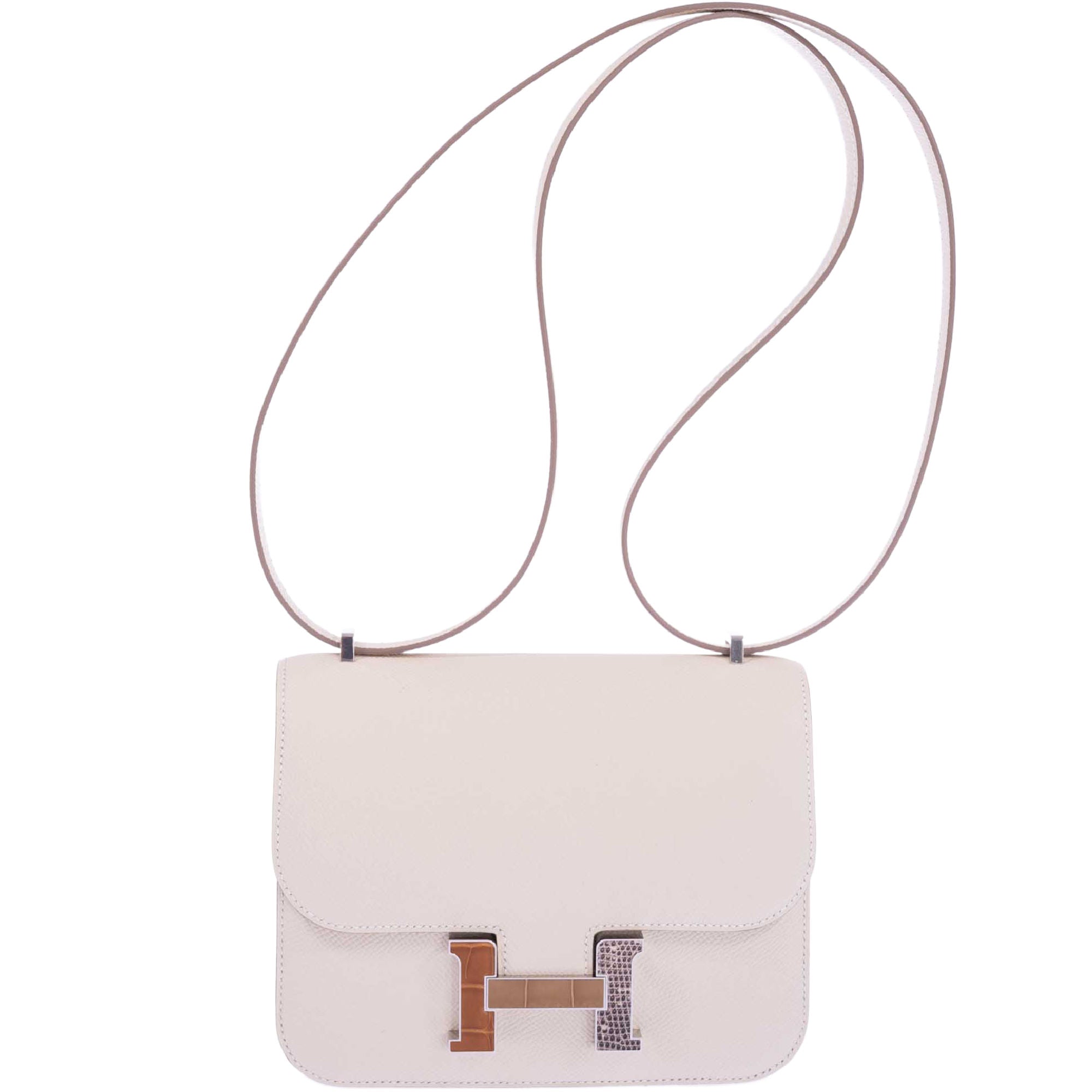 Hermès Constance 18 Mini III Mirror Bag Craie Epsom - Tabac, Camel, Sable and Ombré Lizard Hardware