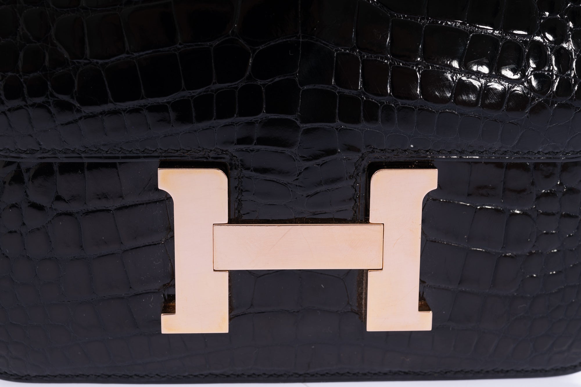 Hermès Constance 18 Noir Shiny Alligator Rose Gold Hardware
