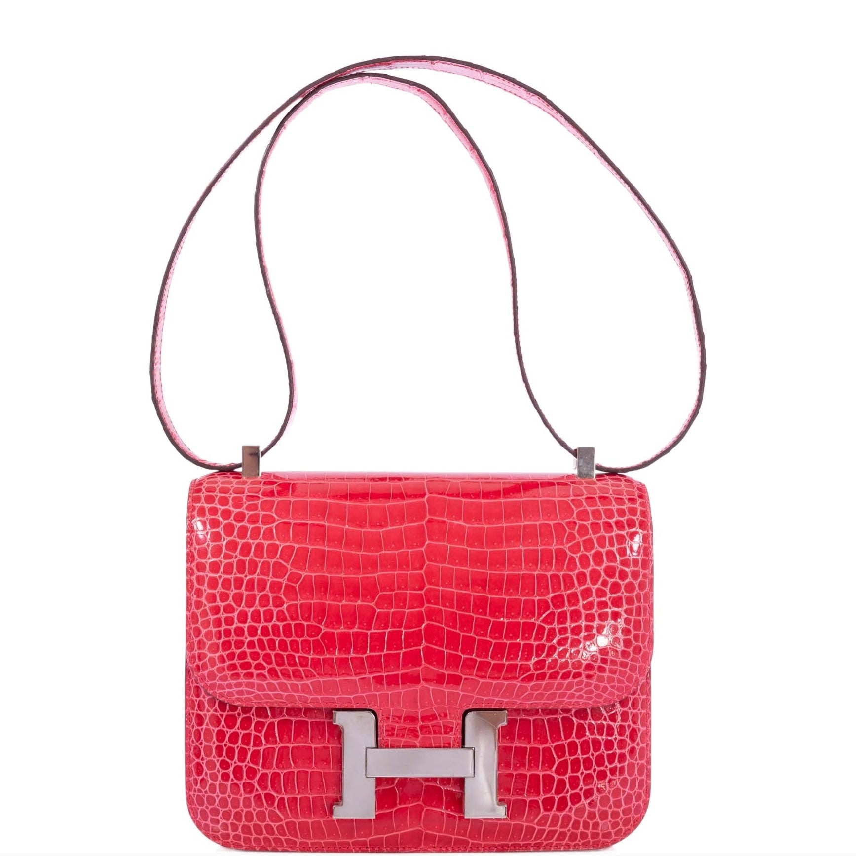 Hermès Constance 24 Rose Extreme Shiny Poro Crocodile Palladium Hardware