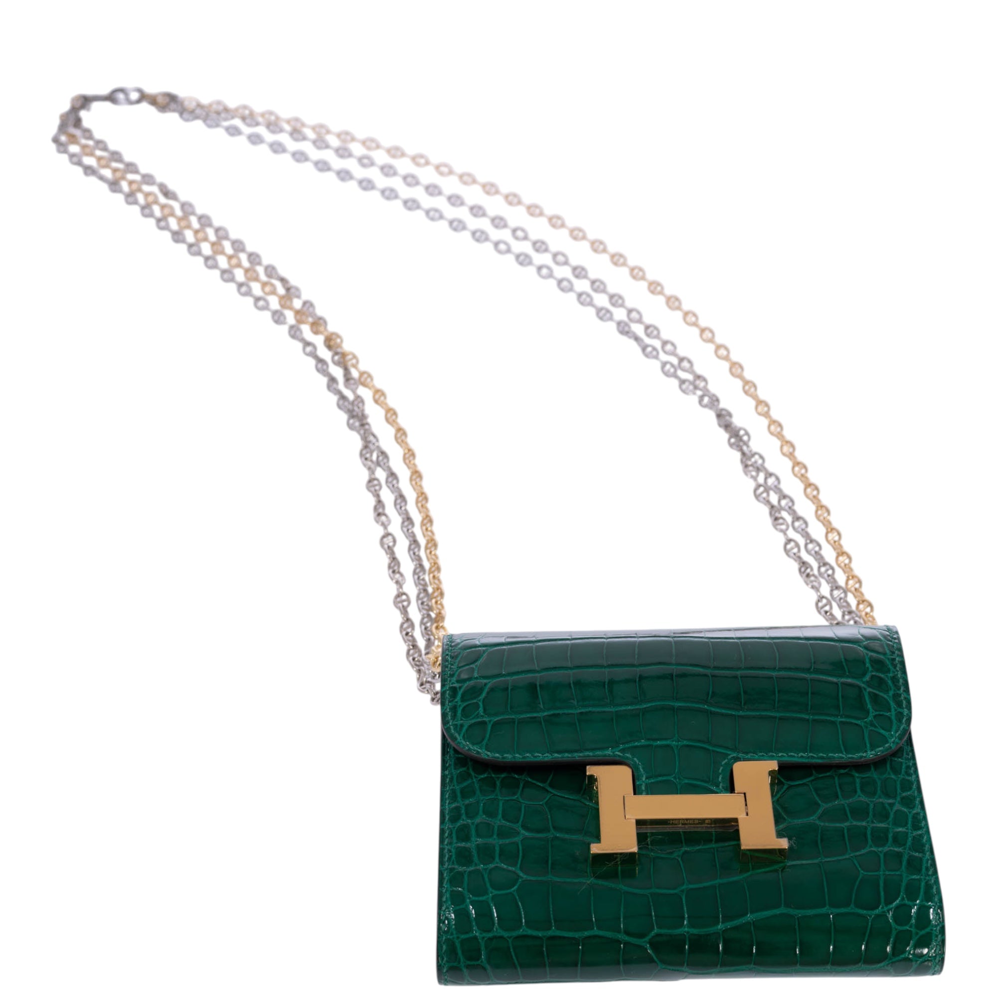 Hermès Constance Compact Wallet Vert Émeraude Alligator Gold Hardware