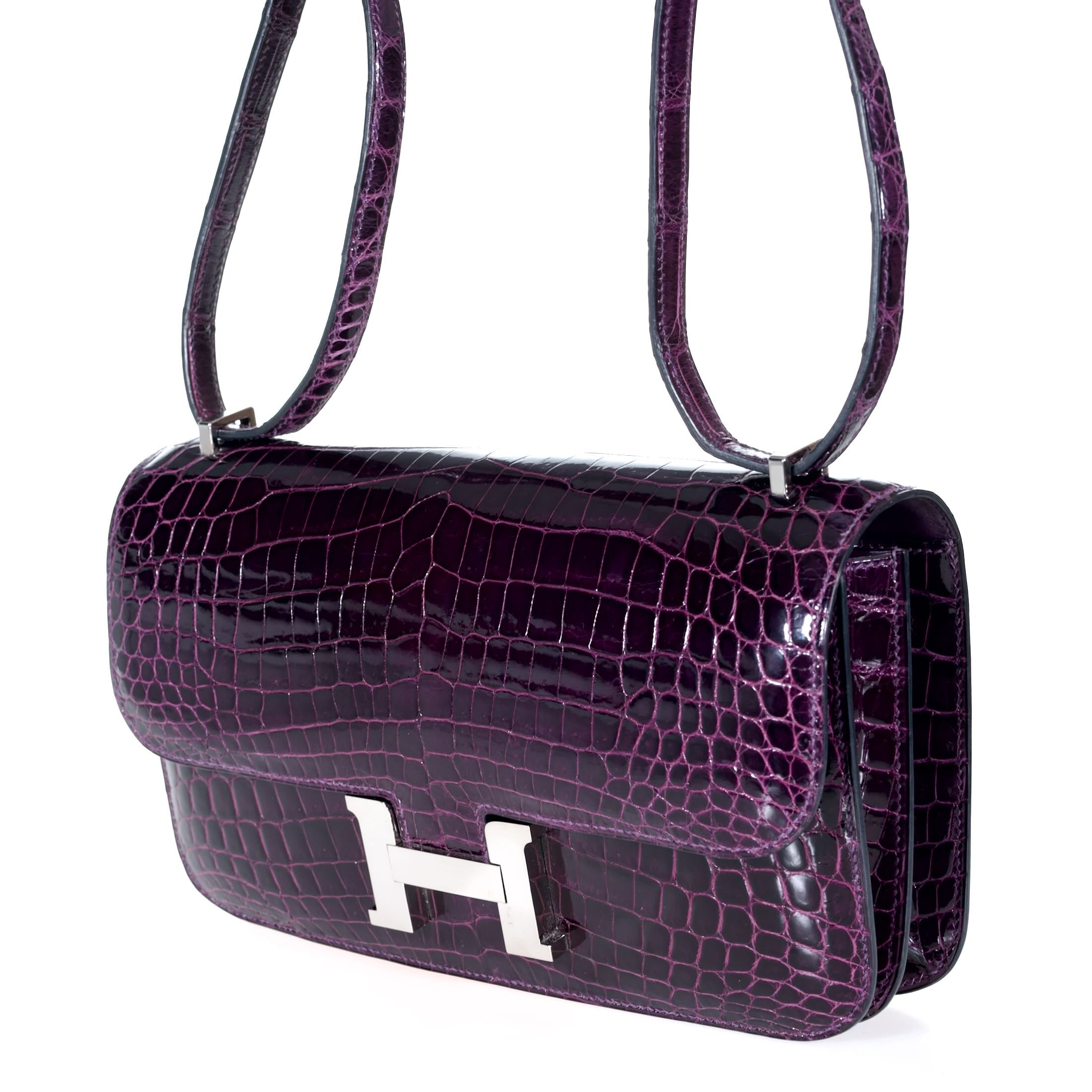 Hermès Constance Elan 25 Amethyst Shiny Niloticus Crocodile Palladium Hardware