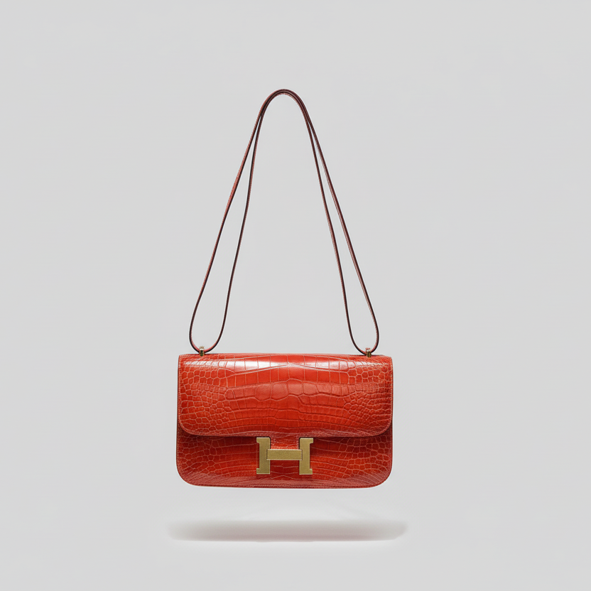 Hermès Constance Elan 25 Rouge de Coeur Shiny Alligator Gold Hardware