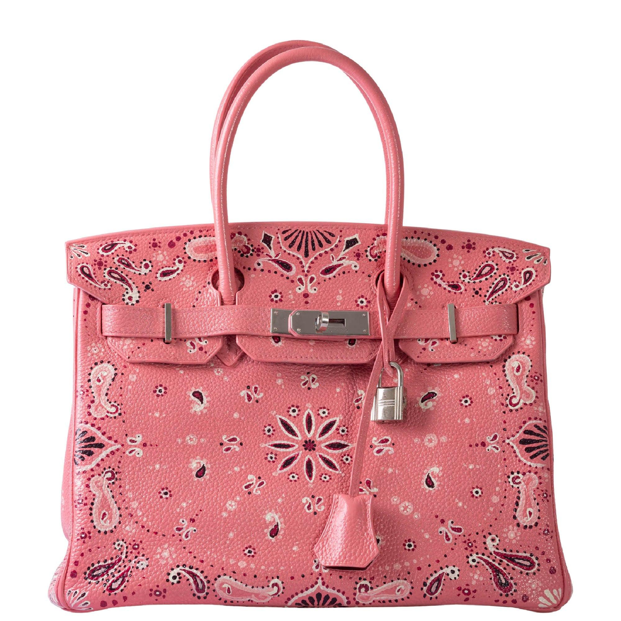 Hermès Custom Painted Birkin 30 Pink Bandana Togo Palladium Hardware - JaneFinds Custom Shop