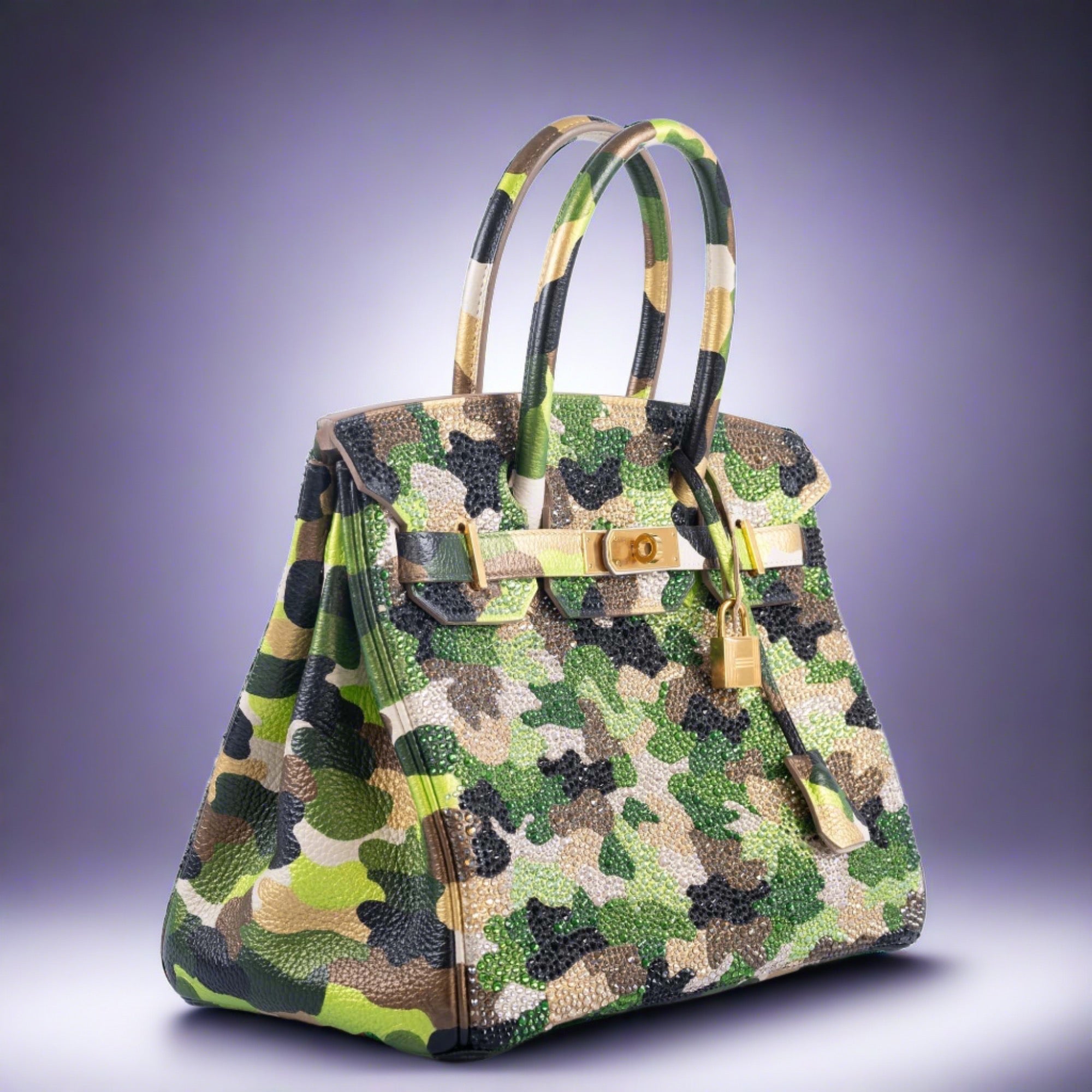 Hermès Custom Swarovski Crystal Camo Birkin 30 Green Togo Gold Hardware