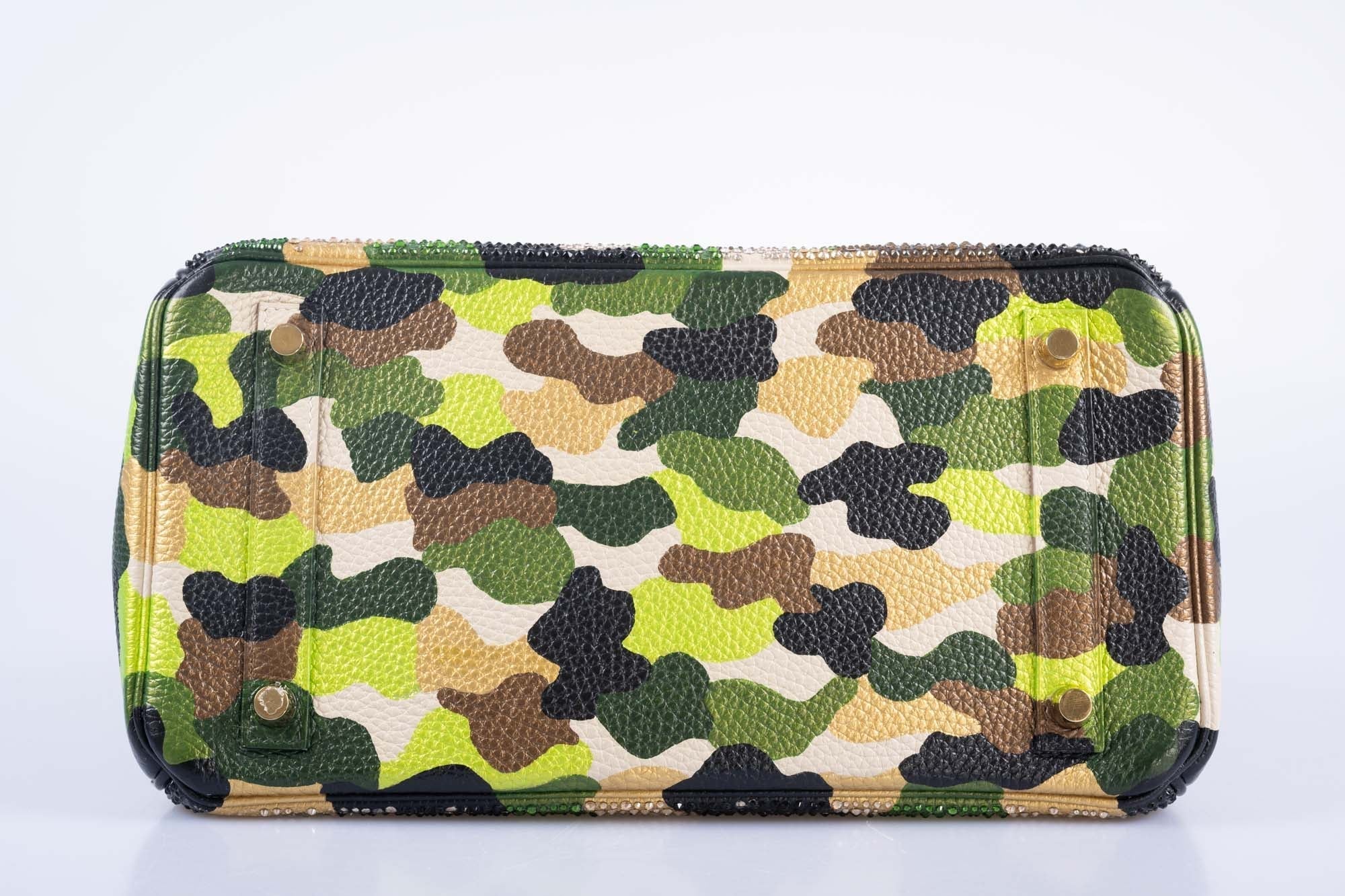 Hermès Custom Swarovski Crystal Camo Birkin 30 Green Togo Gold Hardware