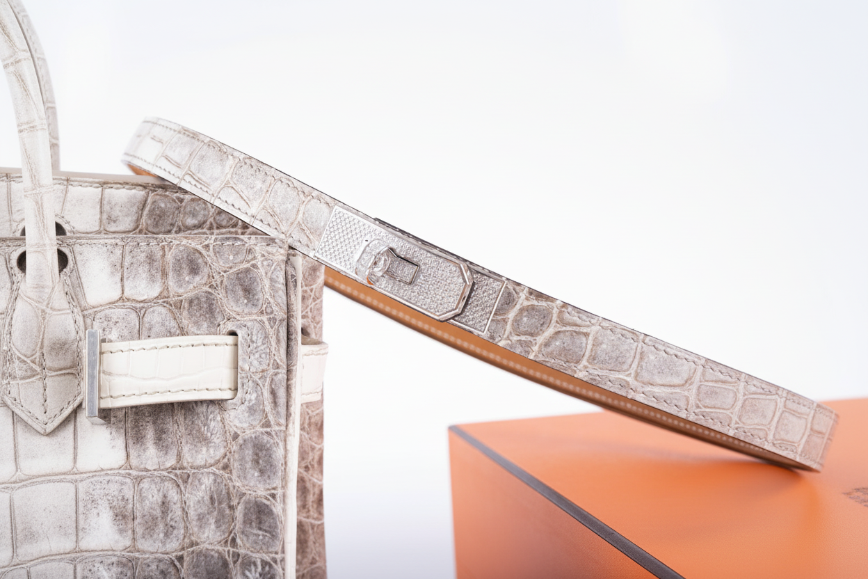 Hermès Diamond Himalaya Kelly Belt Matte Nilo Crocodile 18K White Gold & Diamond Hardware
