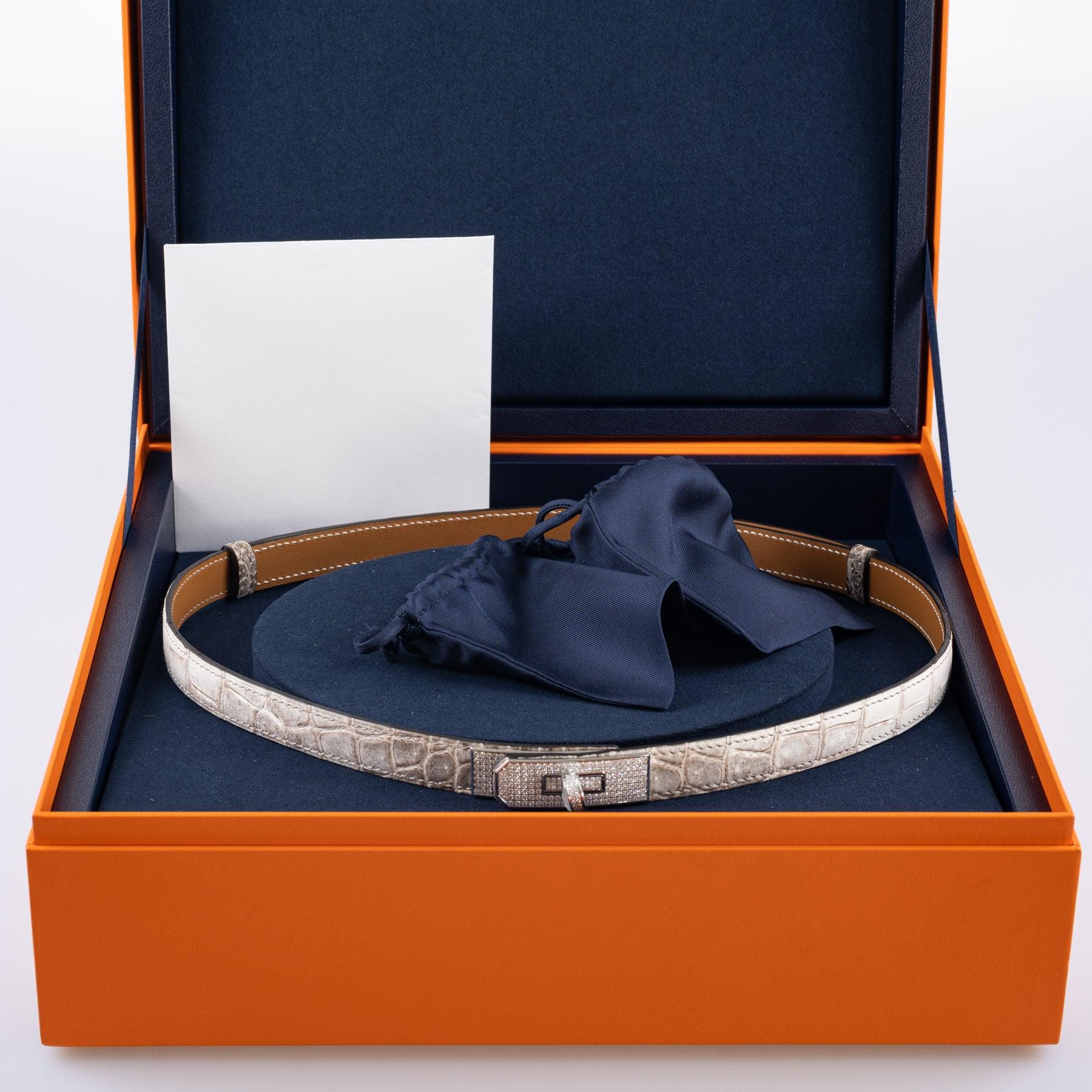 Hermès Diamond Himalaya Kelly Belt Matte Nilo Crocodile 18K White Gold & Diamond Hardware