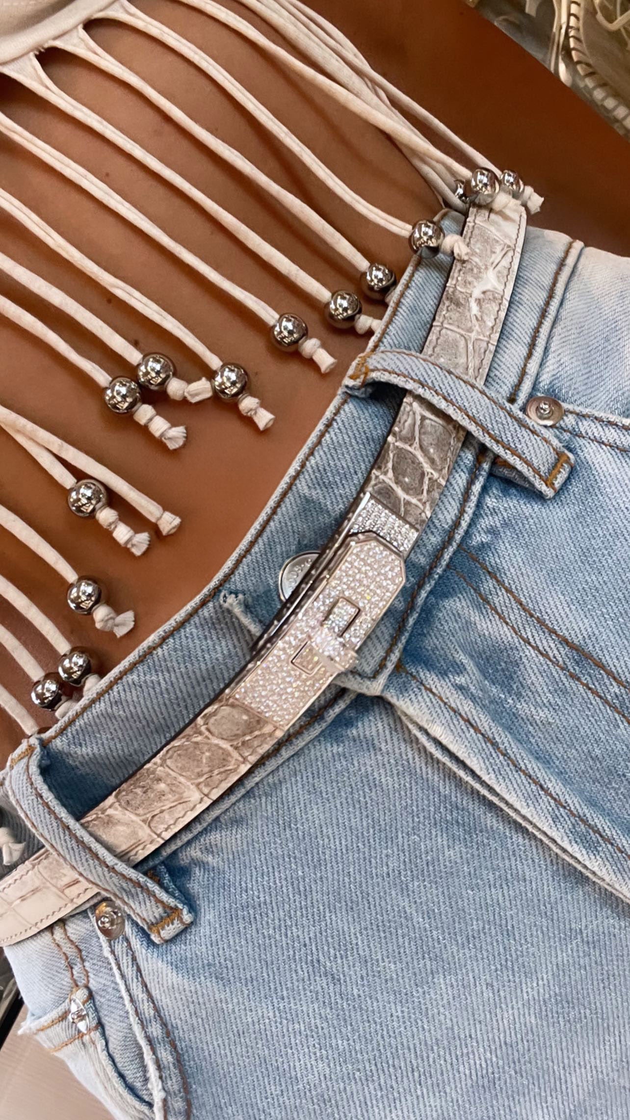 Hermès Diamond Himalaya Kelly Belt Matte Nilo Crocodile 18K White Gold & Diamond Hardware