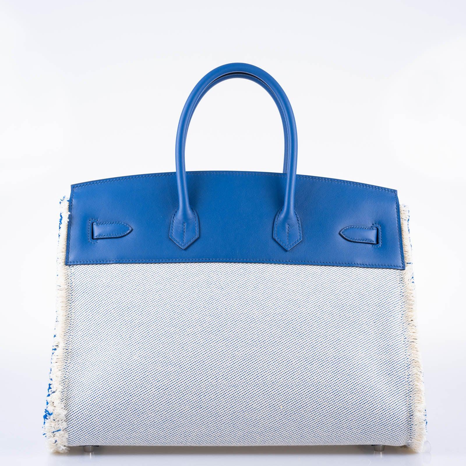 Hermès Fray Fray Birkin 35 Sellier Bleu France Swift and Twill H Canvas Palladium Hardware