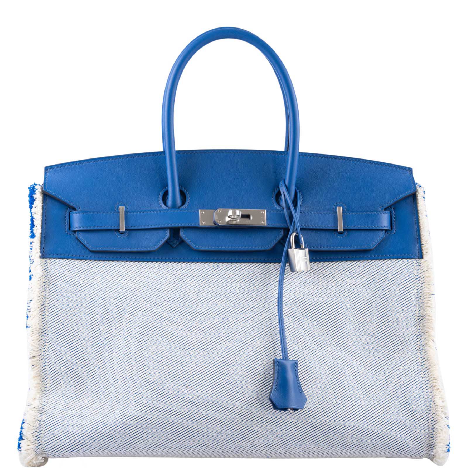 Hermès Fray Fray Birkin 35 Sellier Bleu France Swift and Twill H Canvas Palladium Hardware