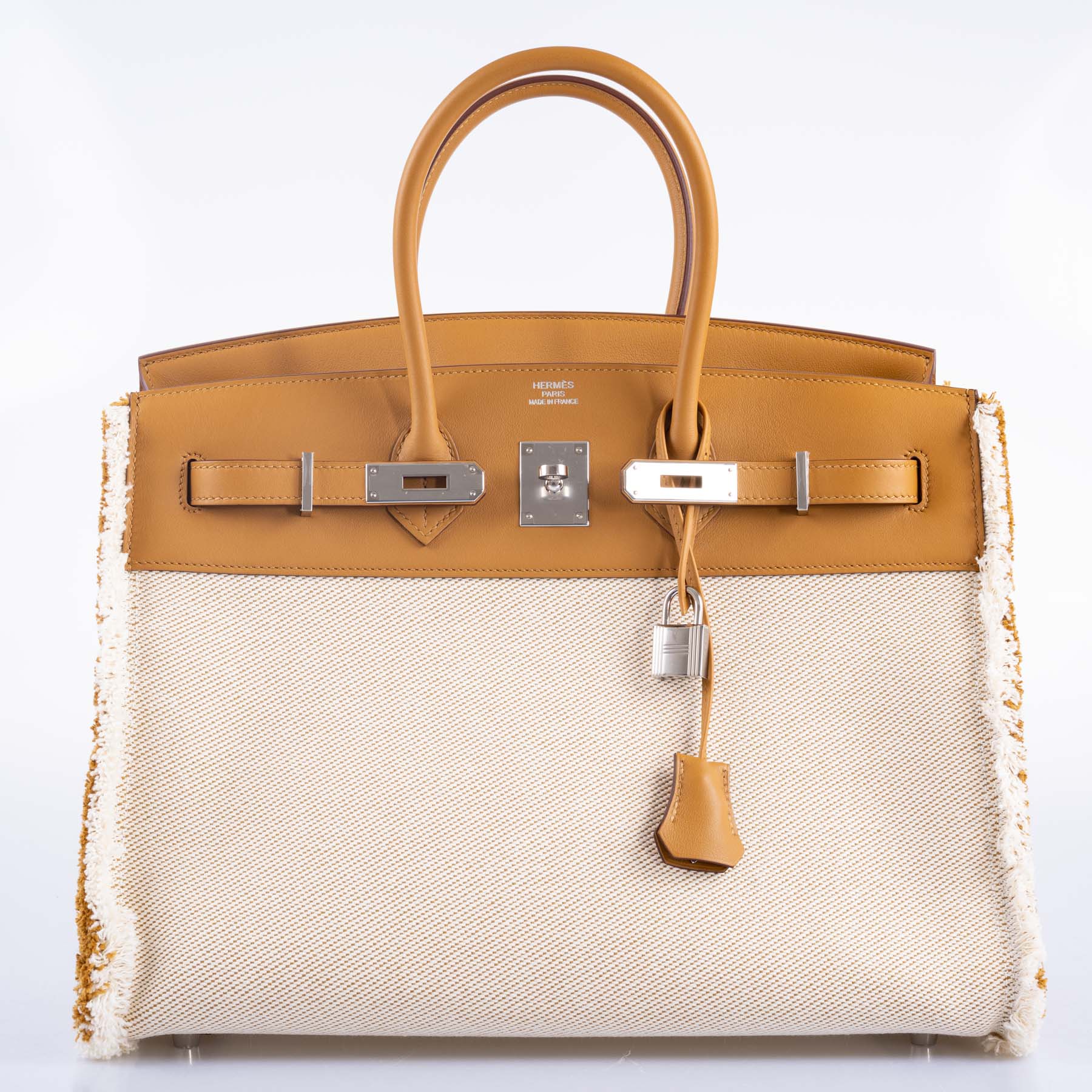 Hermès Fray Fray Birkin 35 Sesame Swift and Toile H with Palladium Hardware
