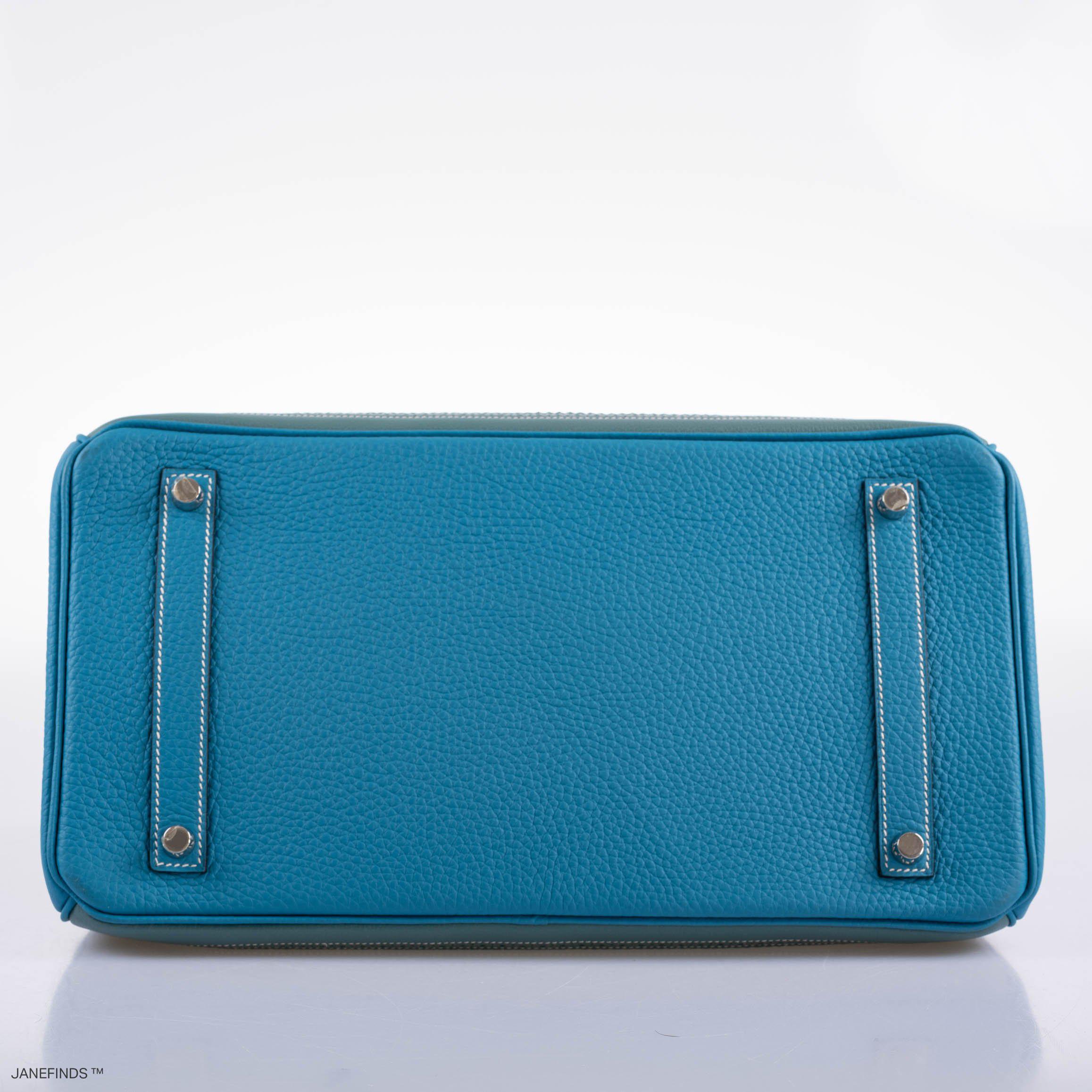 Hermès Ghillies Birkin 35 Ciel Doblis, Turquoise Togo and Bleu Jean Swift Palladium Hardware