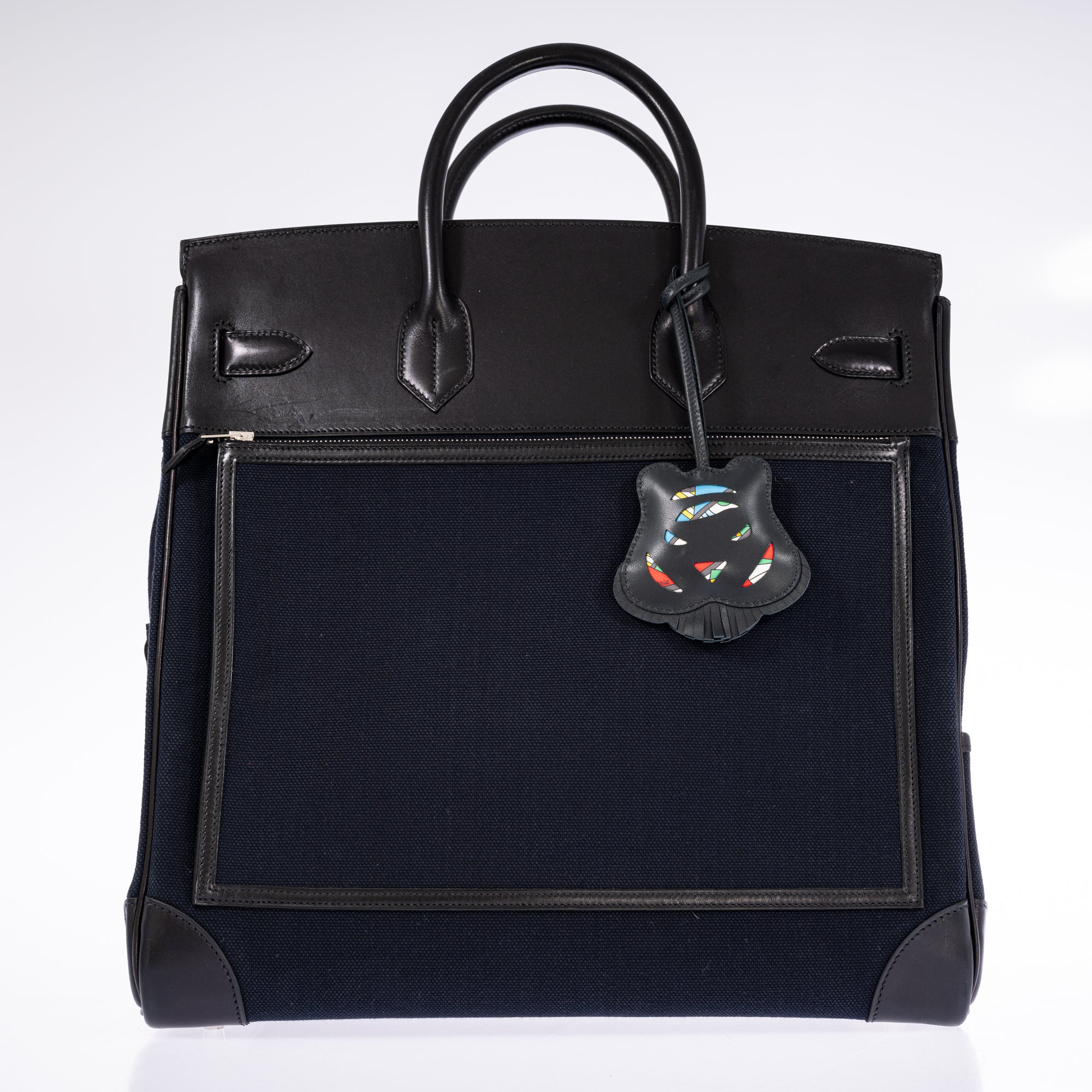 Hermès HAC 40 Cargo Bleu Marine Toile Black Box Calf Palladium Hardware