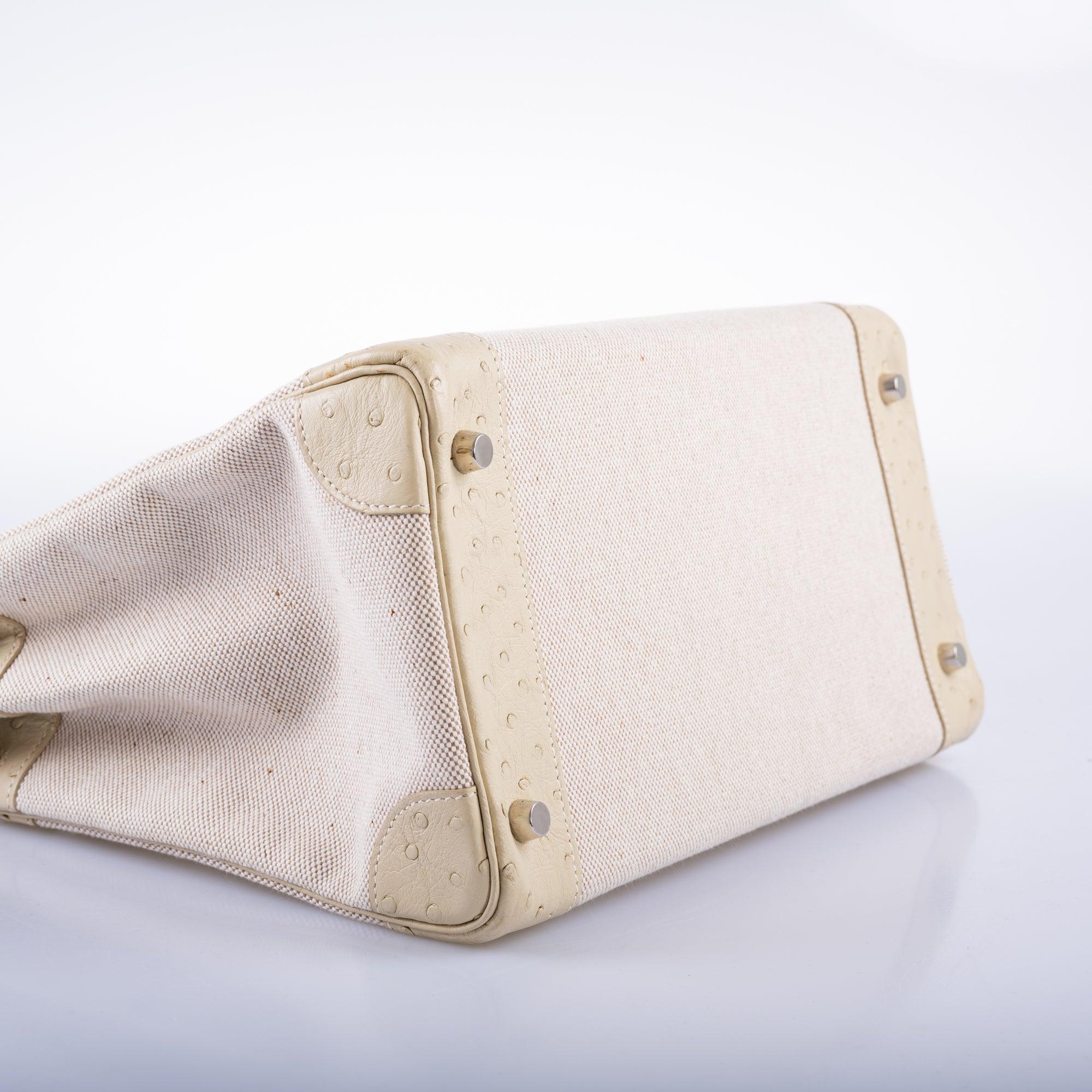 Hermès HAC Birkin 32 Parchemin Ostrich and Toile Brushed Palladium Hardware