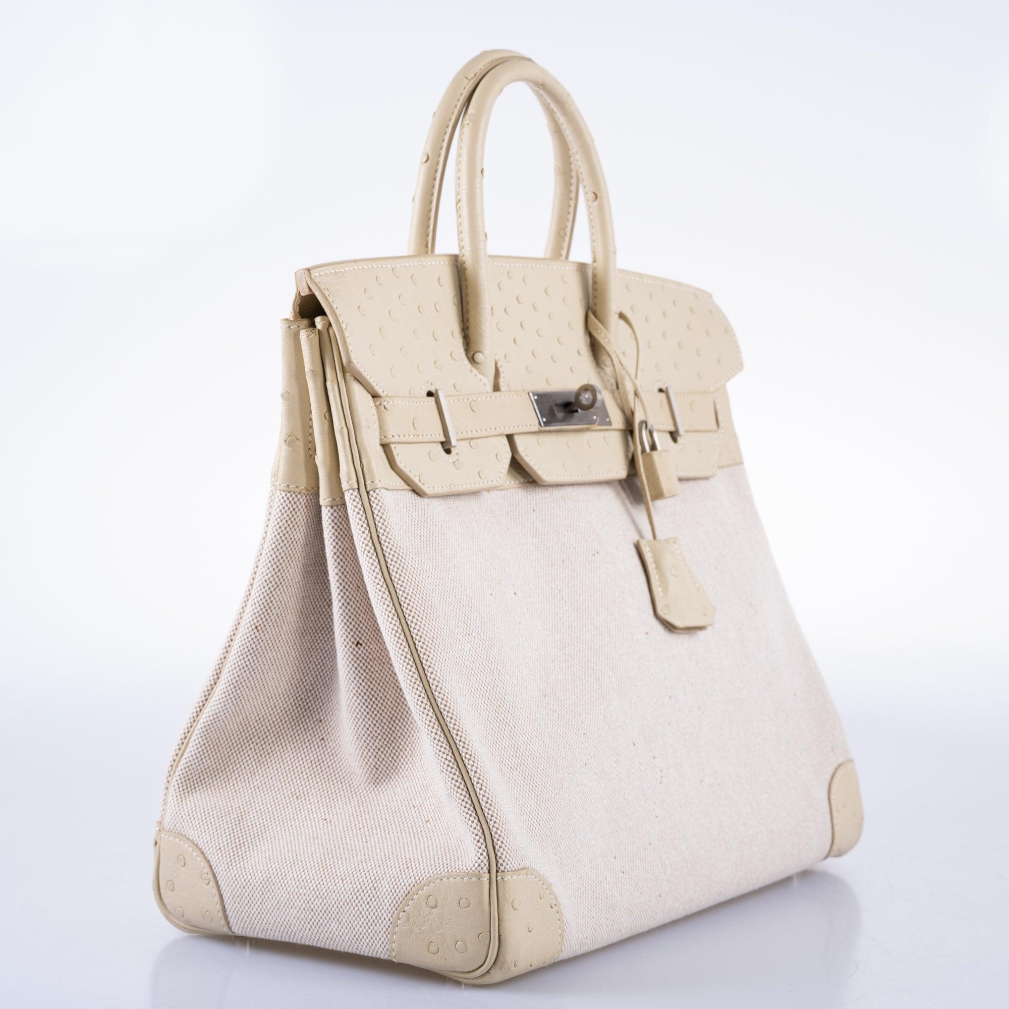 Hermès HAC Birkin 32 Parchemin Ostrich and Toile Brushed Palladium Hardware