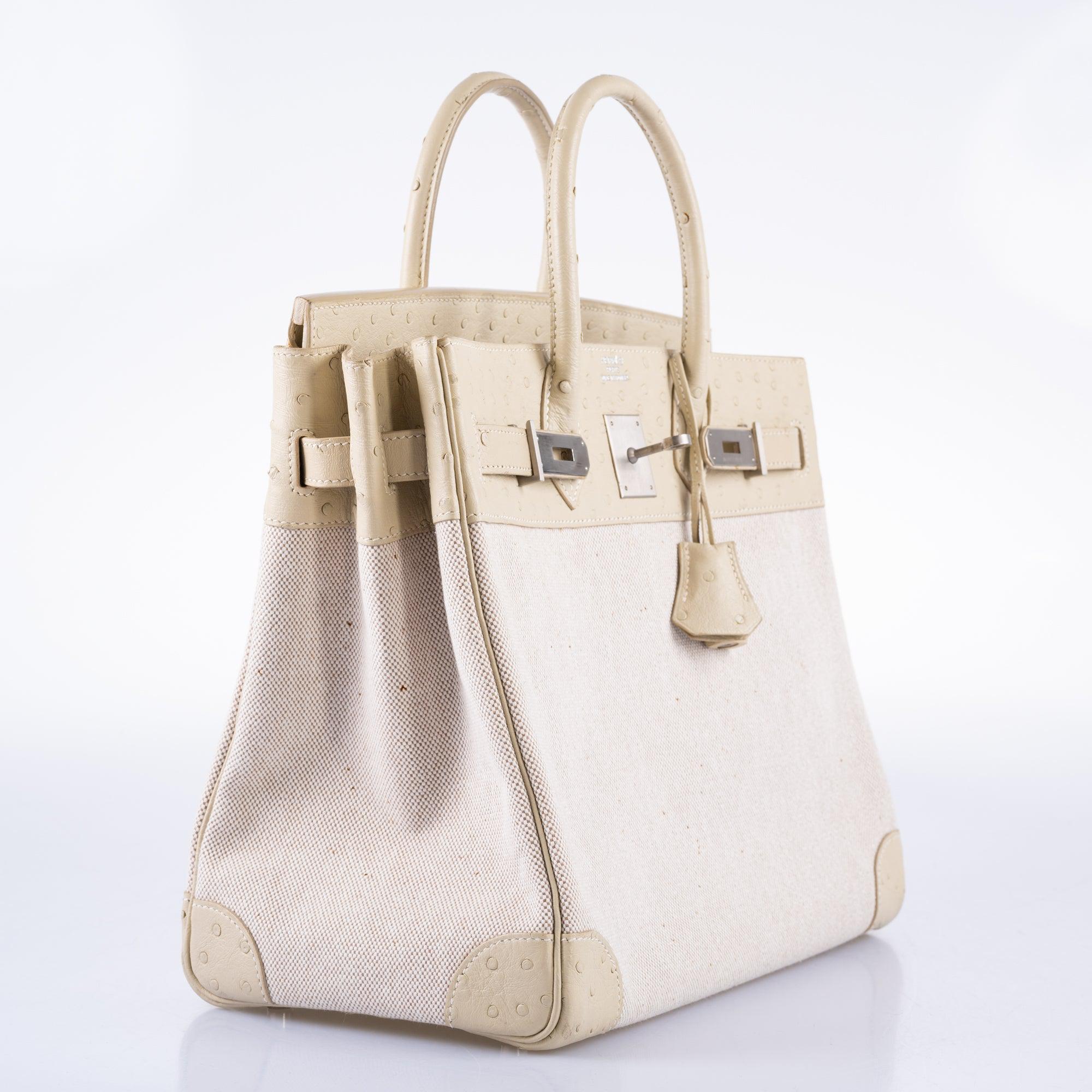 Hermès HAC Birkin 32 Parchemin Ostrich and Toile Brushed Palladium Hardware