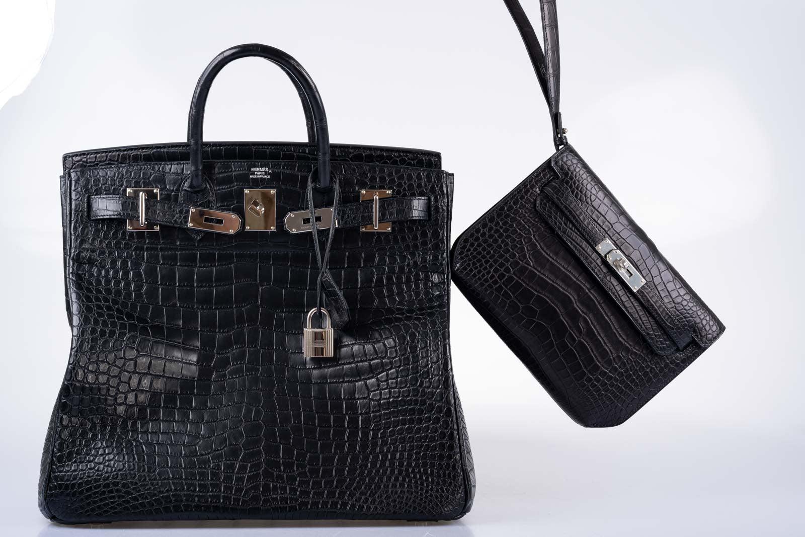 Hermès HAC Birkin 40 Black Matte Porosus Crocodile Palladium Hardware