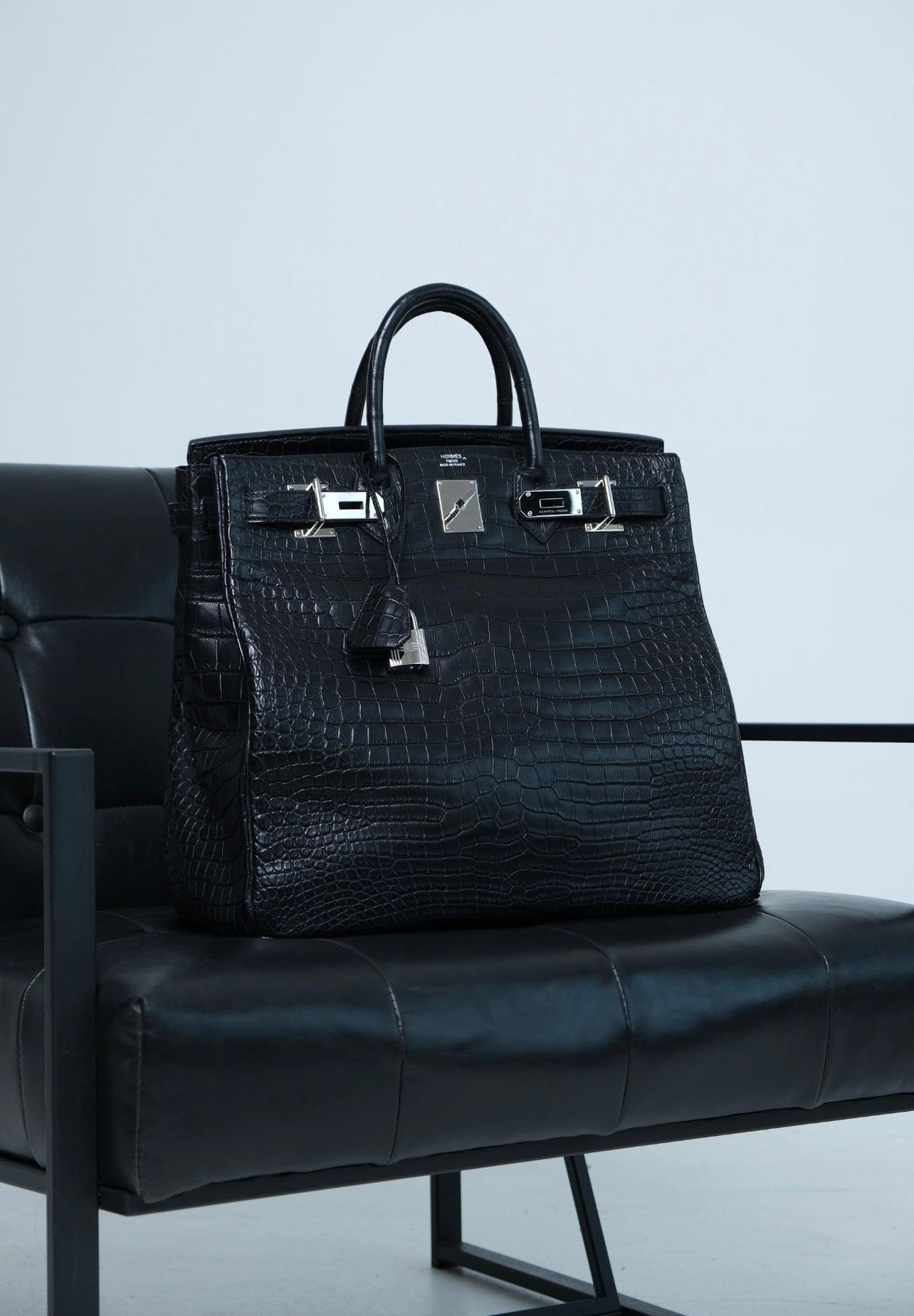 Hermès HAC Birkin 40 Black Matte Porosus Crocodile Palladium Hardware