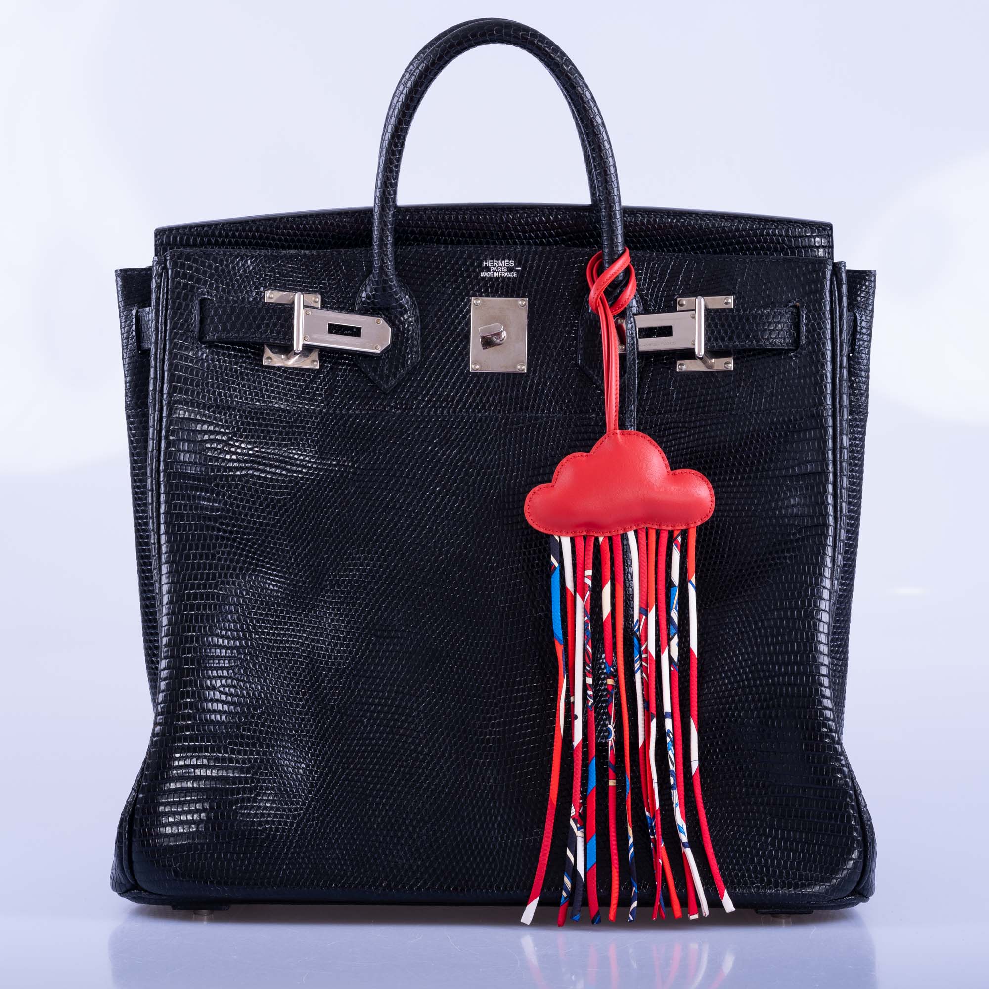 Hermès HAC Birkin 40 Black Shiny Lizard Palladium Hardware