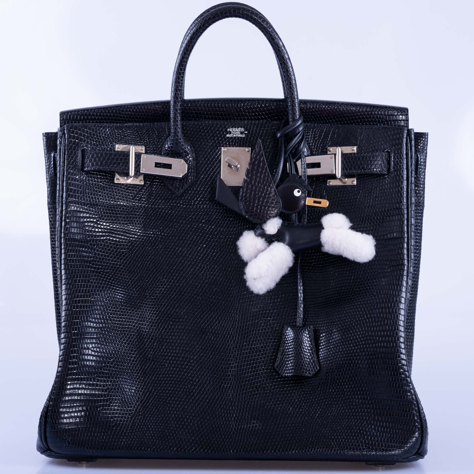 Hermès HAC Birkin 40 Black Shiny Lizard Palladium Hardware