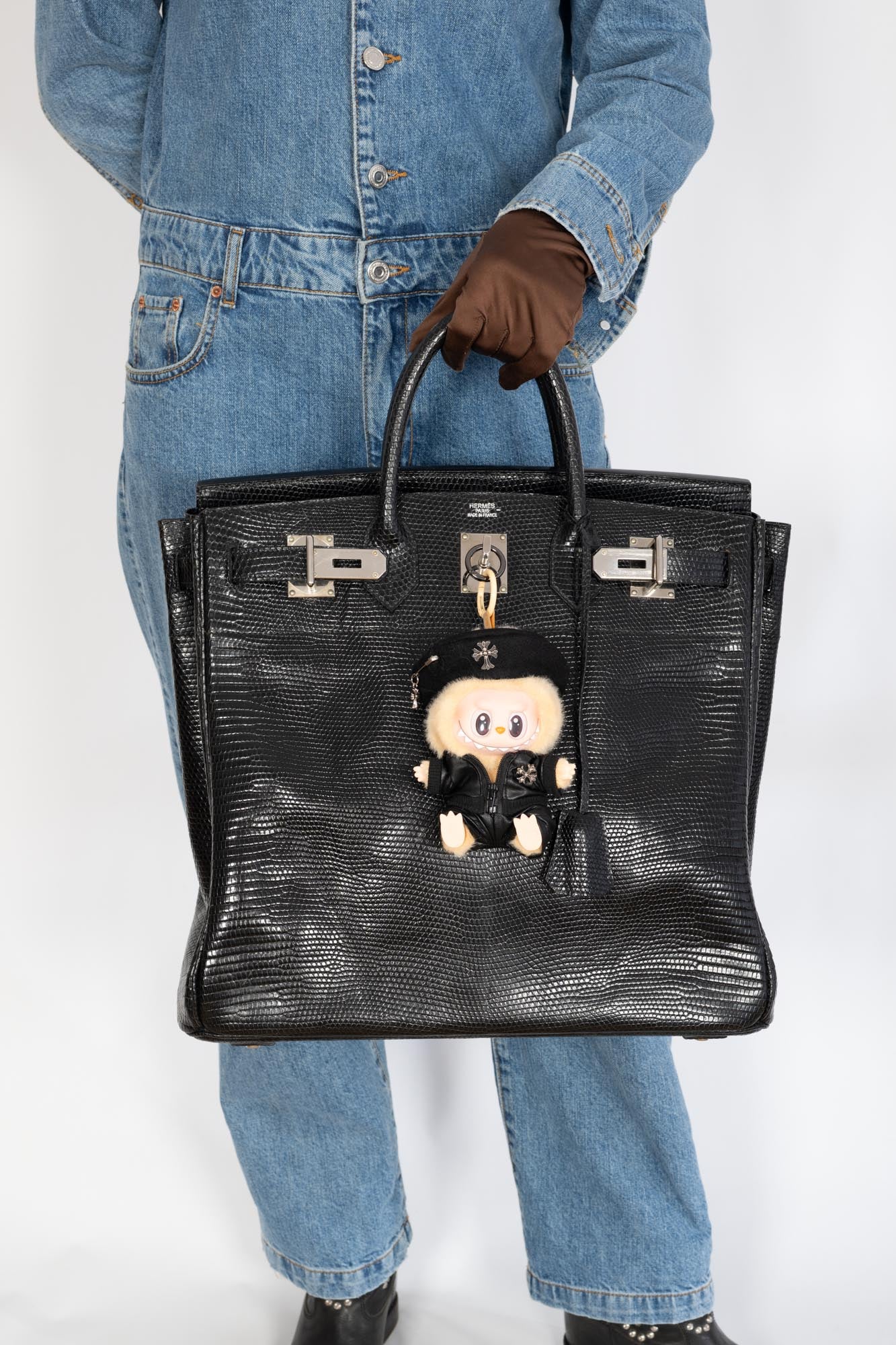 Hermès HAC Birkin 40 Black Shiny Lizard Palladium Hardware