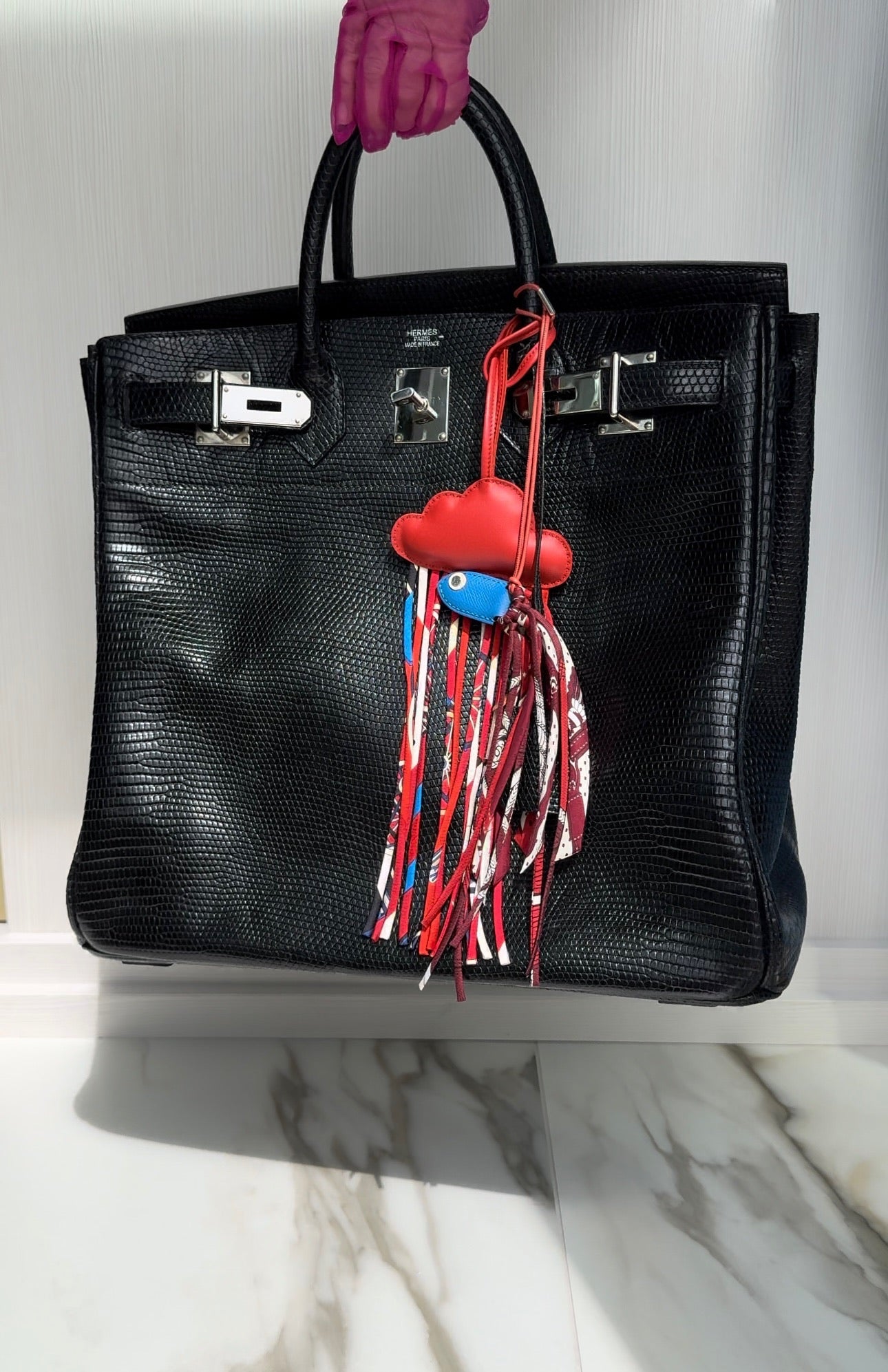 Hermès HAC Birkin 40 Black Shiny Lizard Palladium Hardware