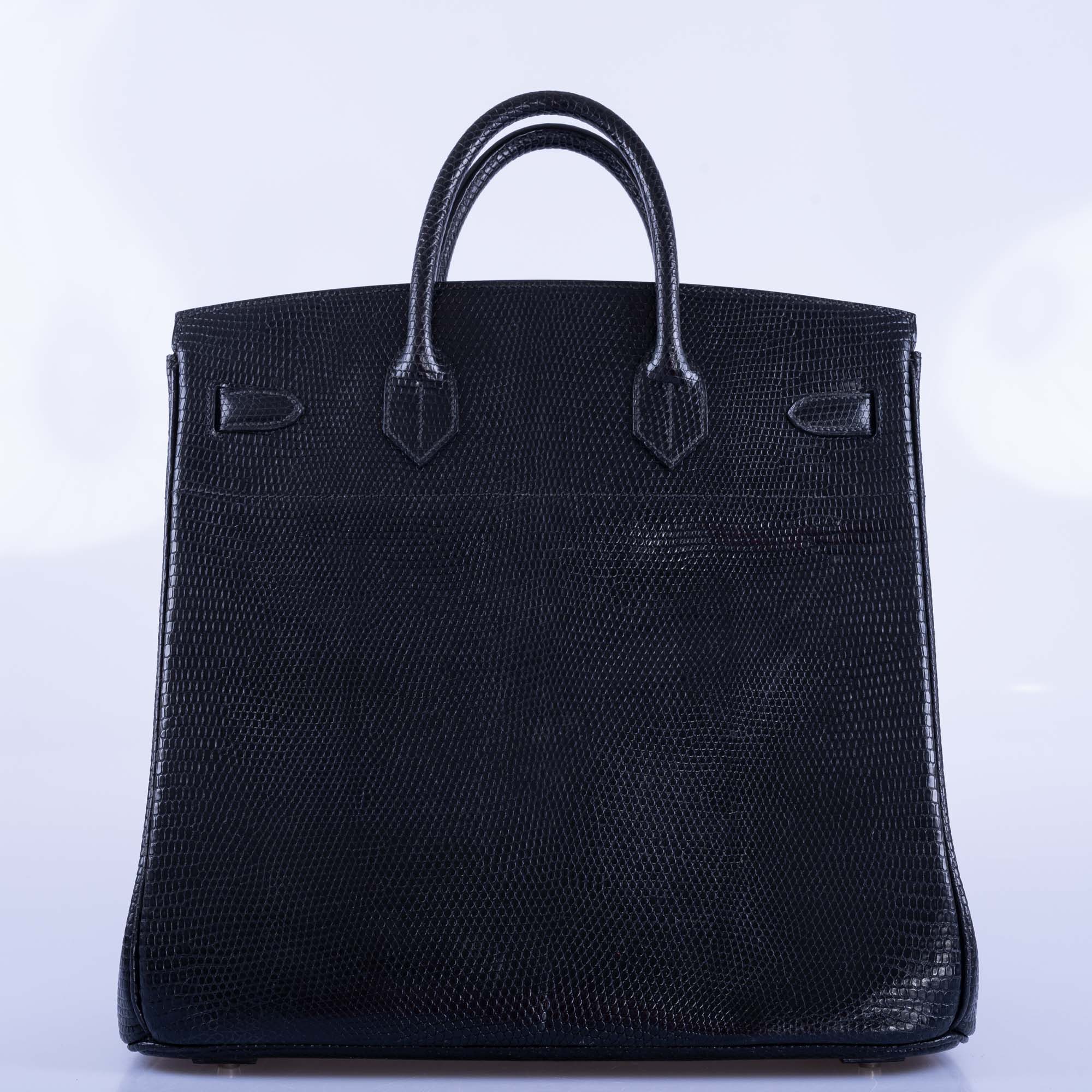 Hermès HAC Birkin 40 Black Shiny Lizard Palladium Hardware