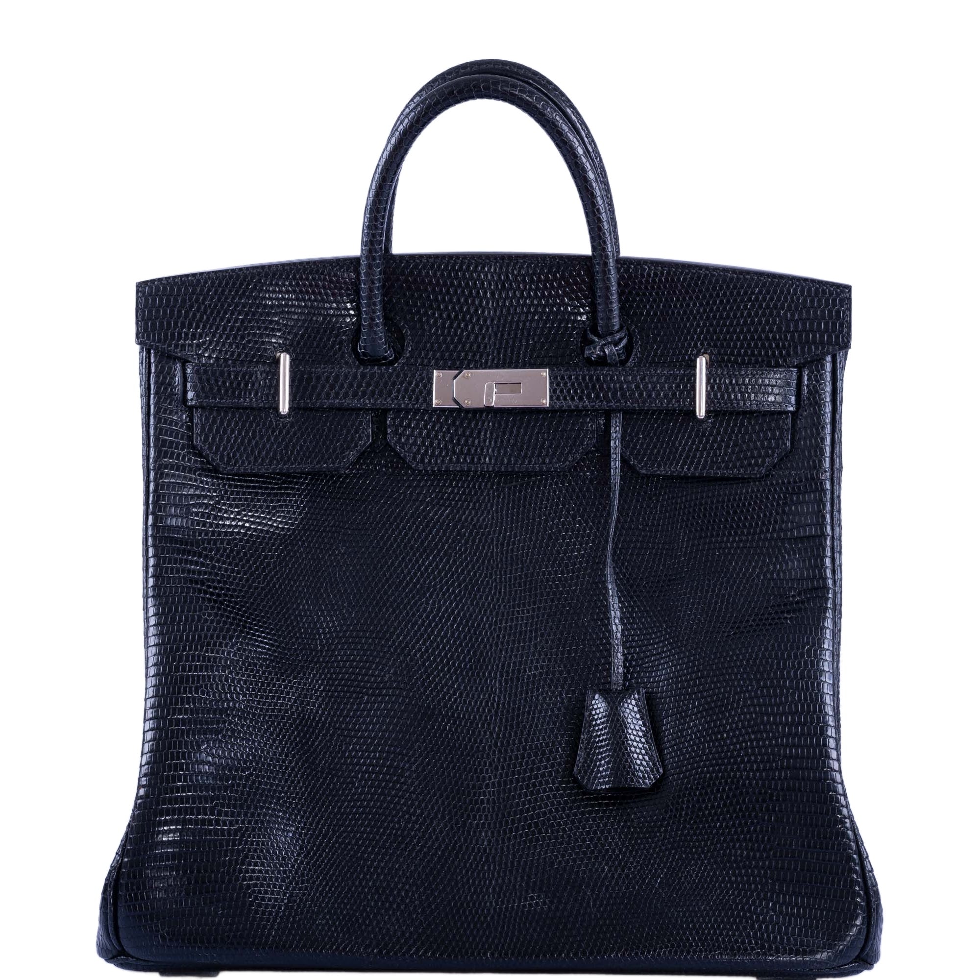 Hermès HAC Birkin 40 Black Shiny Lizard Palladium Hardware