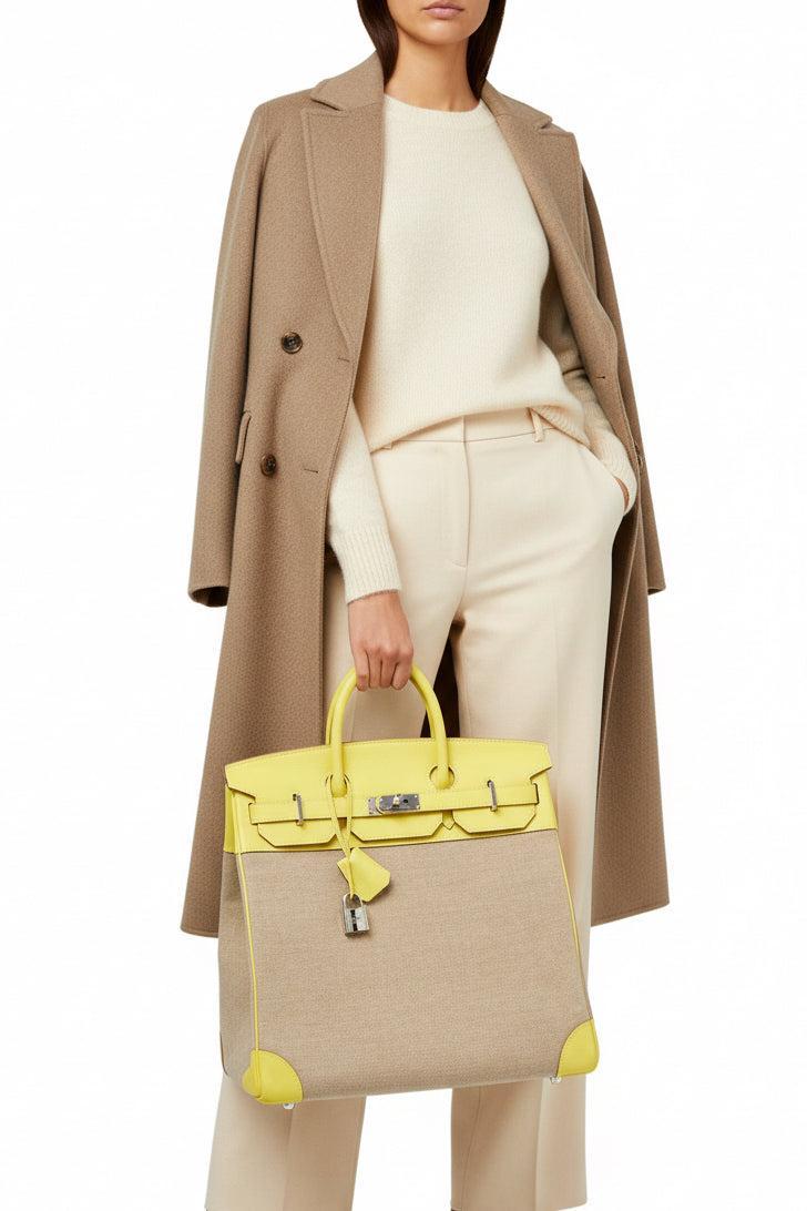 Hermès HAC Birkin 40 Lime Evercolor/Toile de Camp Palladium Hardware