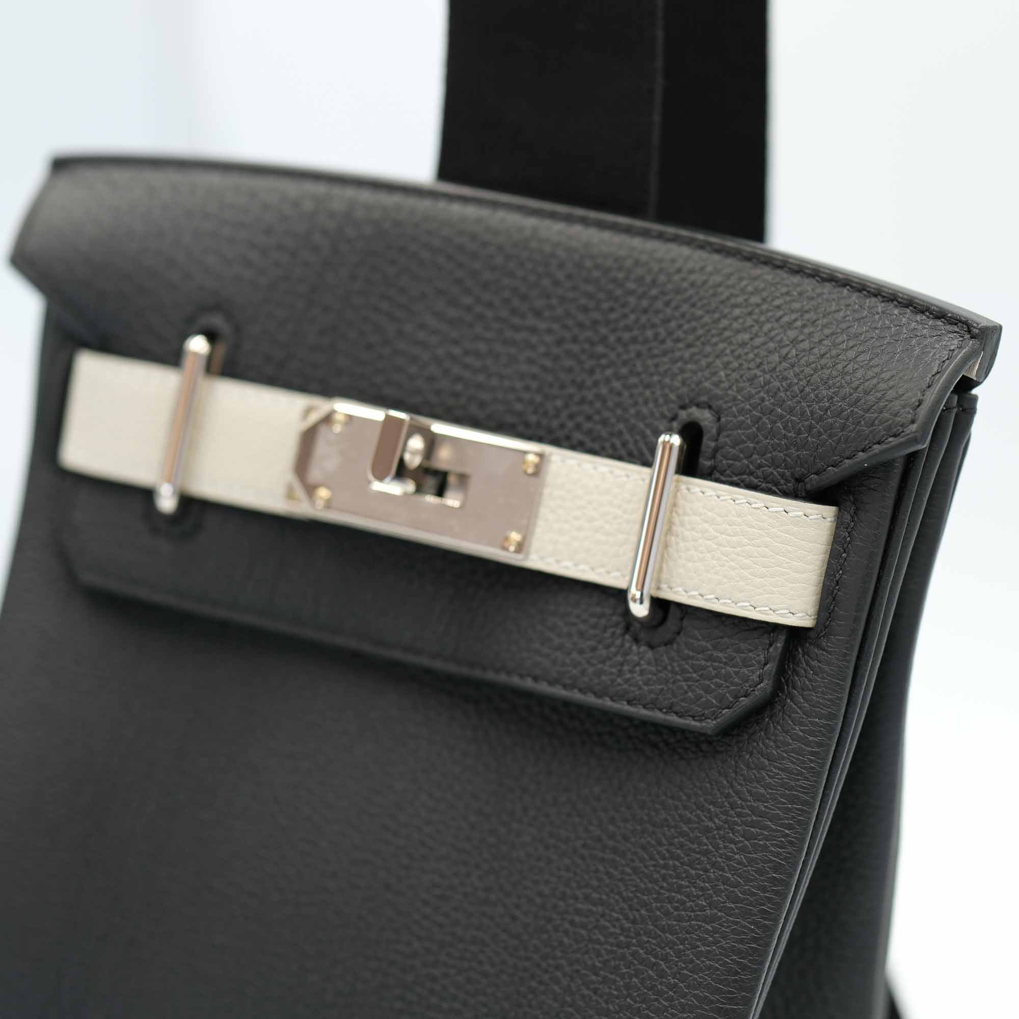 Hermès HAC à Dos PM HSS Noir Togo and Craie Swift Palladium Hardware