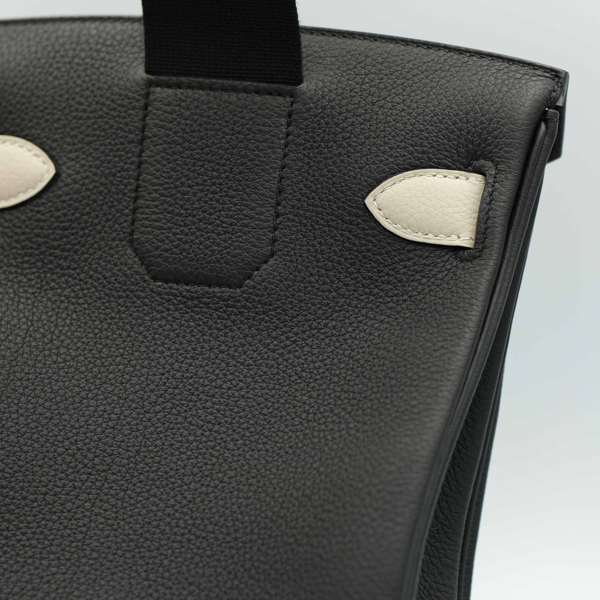 Hermès HAC à Dos PM HSS Special Order Black Togo & Craie Swift Palladium Hardware