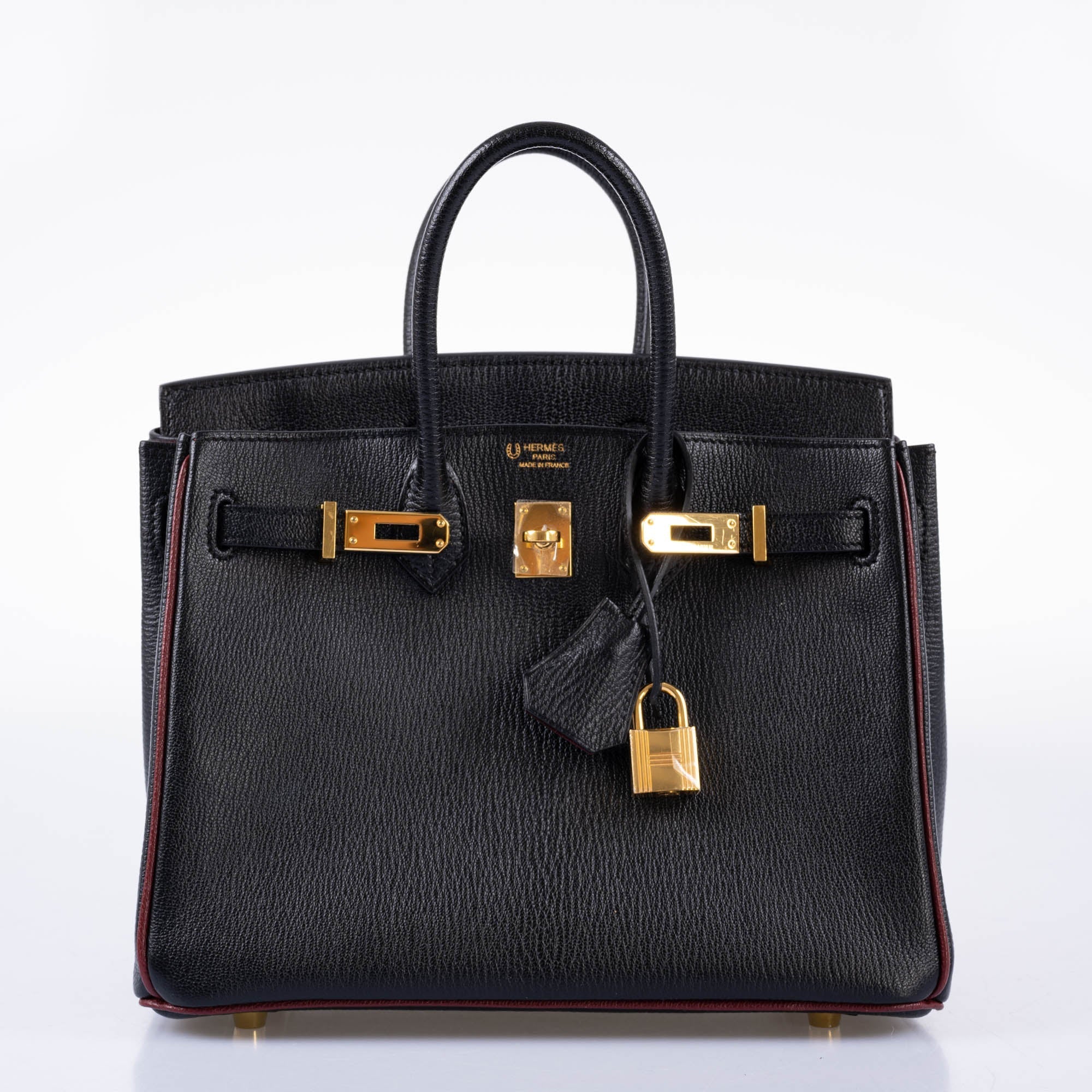 Hermès HSS Birkin 25 Black and Rouge H Chevre Gold Hardware