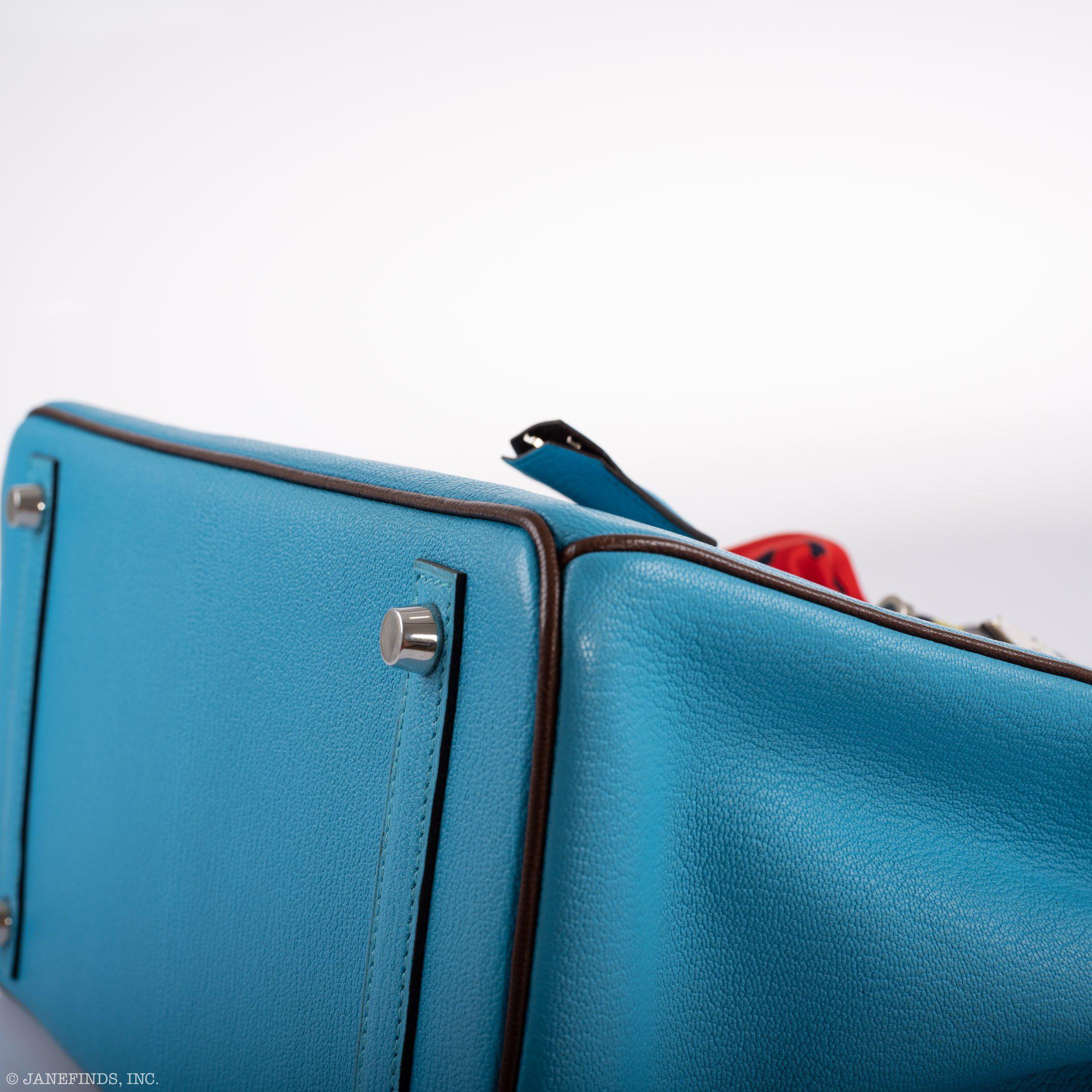 Hermès HSS Birkin 30 Bleu Aztec and Havane Chevre Palladium Hardware