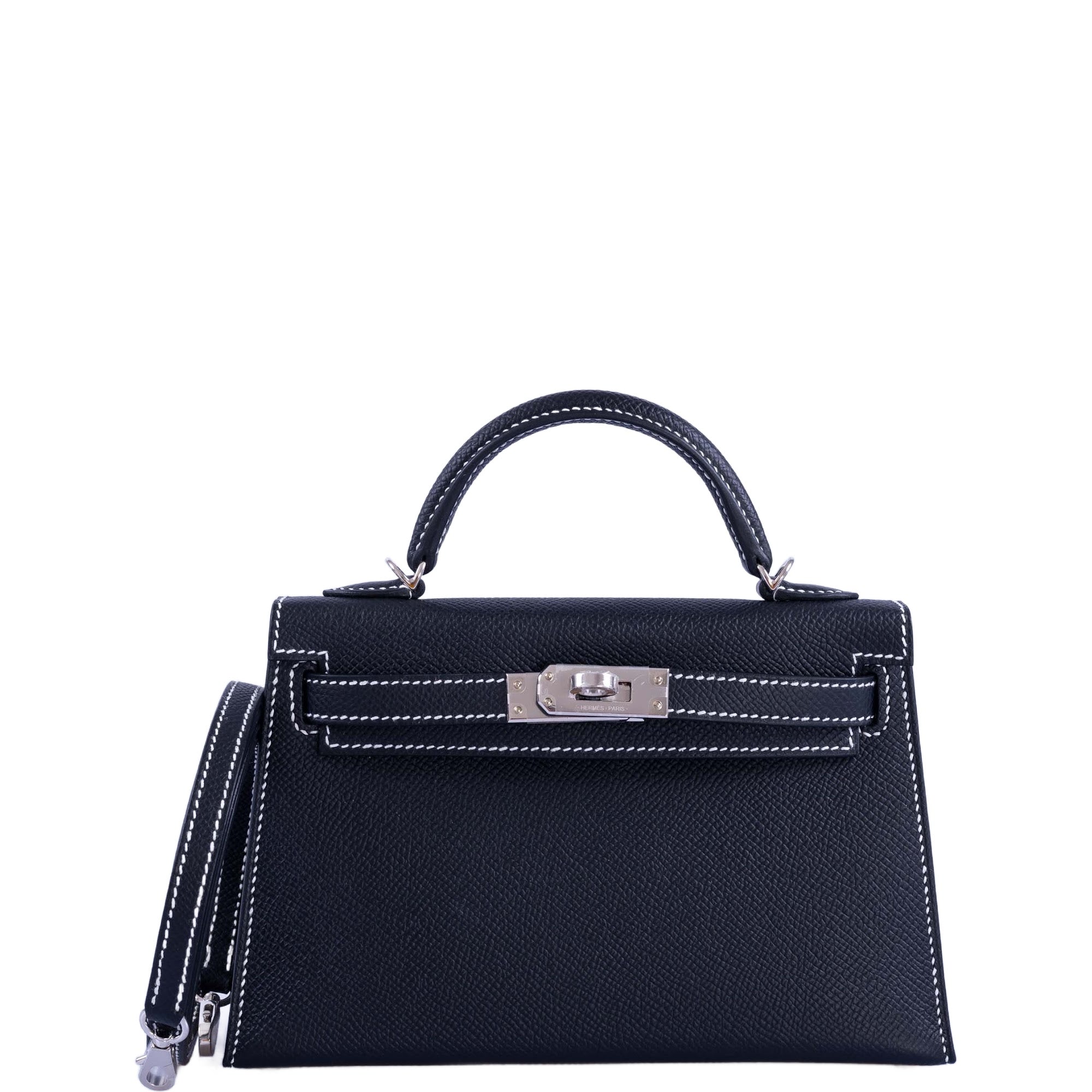 Hermès HSS Kelly Mini 20 Sellier Black Epsom, Gris Tourterelle Interior with White Stitching Palladium
