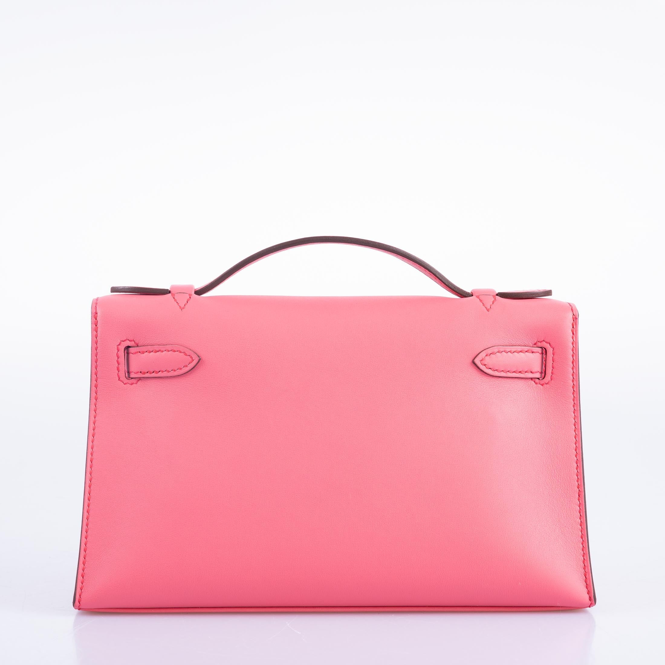 Hermès HSS Kelly Pochette Rose Azalee Swift and Rose Mexico Interior and Stitching with Gold Hardware