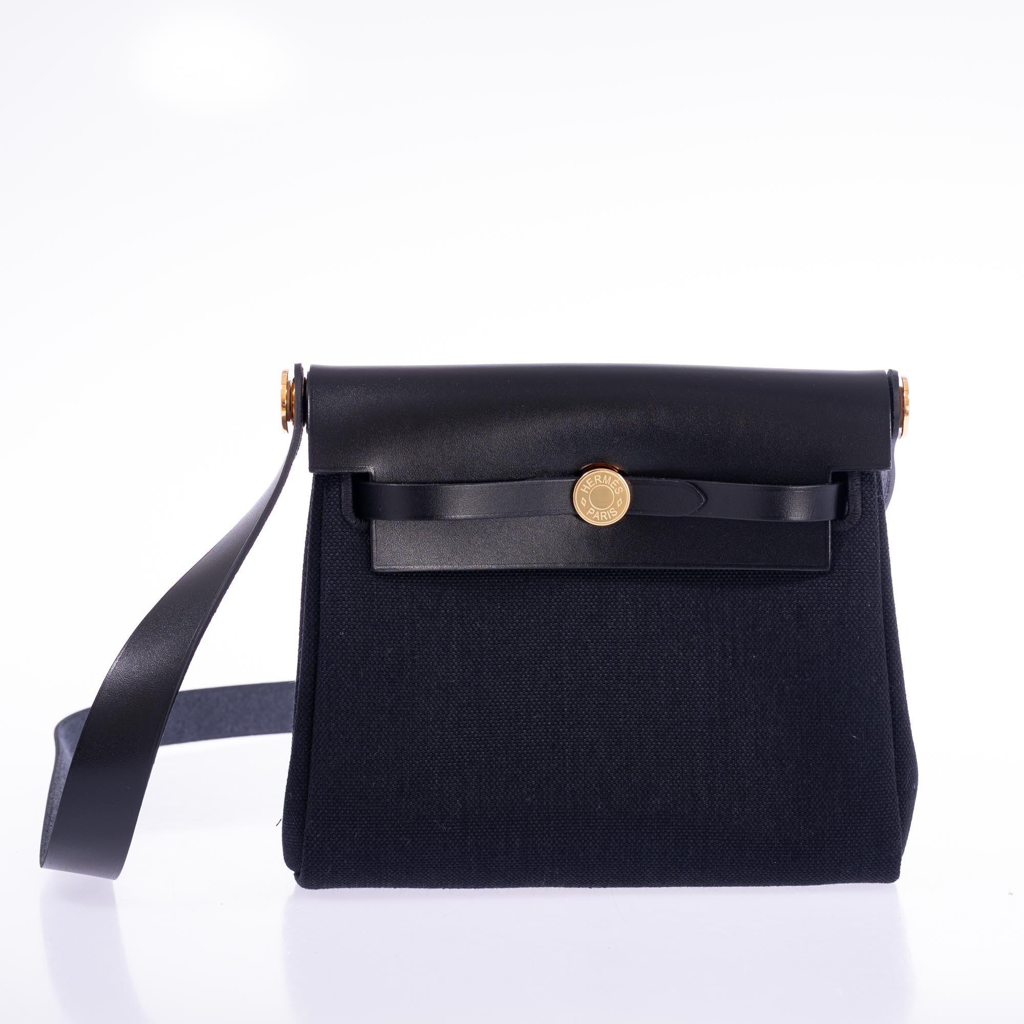 Hermès Herbag Zip 20 Black Vache Hunter and Toile Gold Hardware