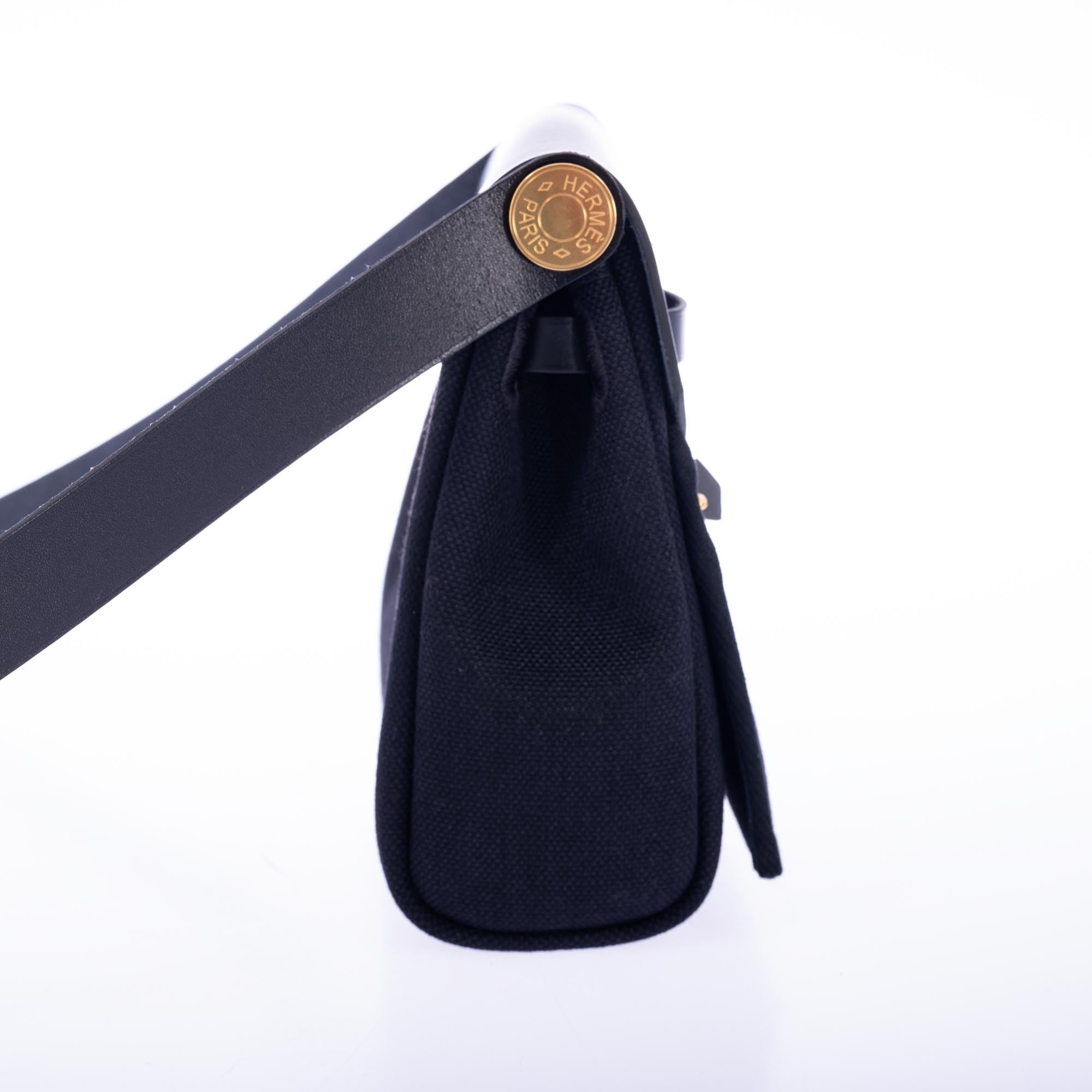 Hermès Herbag Zip 20 Black Vache Hunter and Toile Gold Hardware