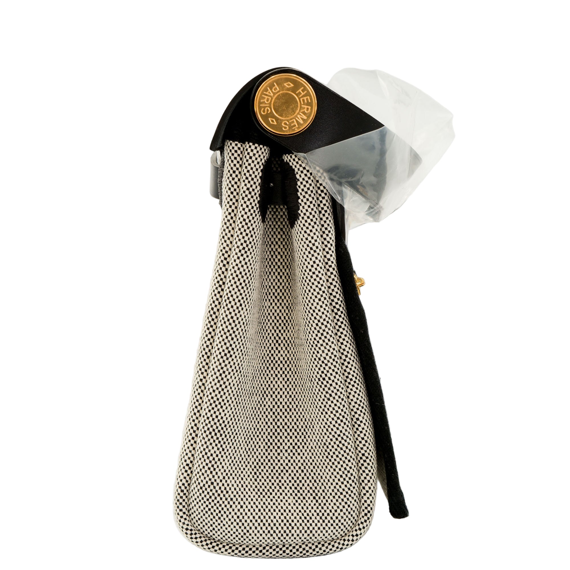 Hermès Herbag Zip 20 Mini Ecru-Noir and Noir H Canvas/Cowhide Gold Hardware