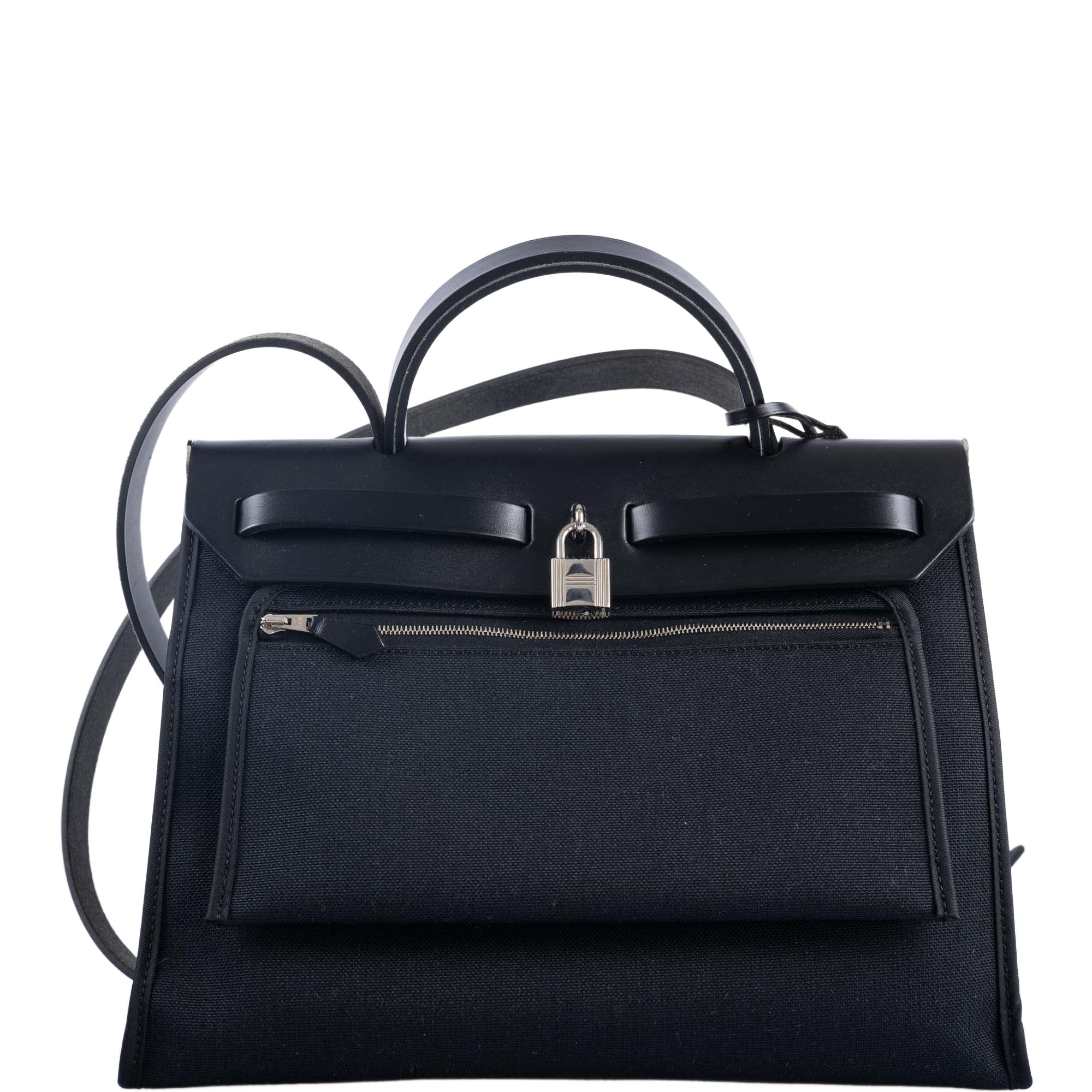 Hermès Herbag Zip 31 Black Hunter and Officer Canvas Palladium Hardware