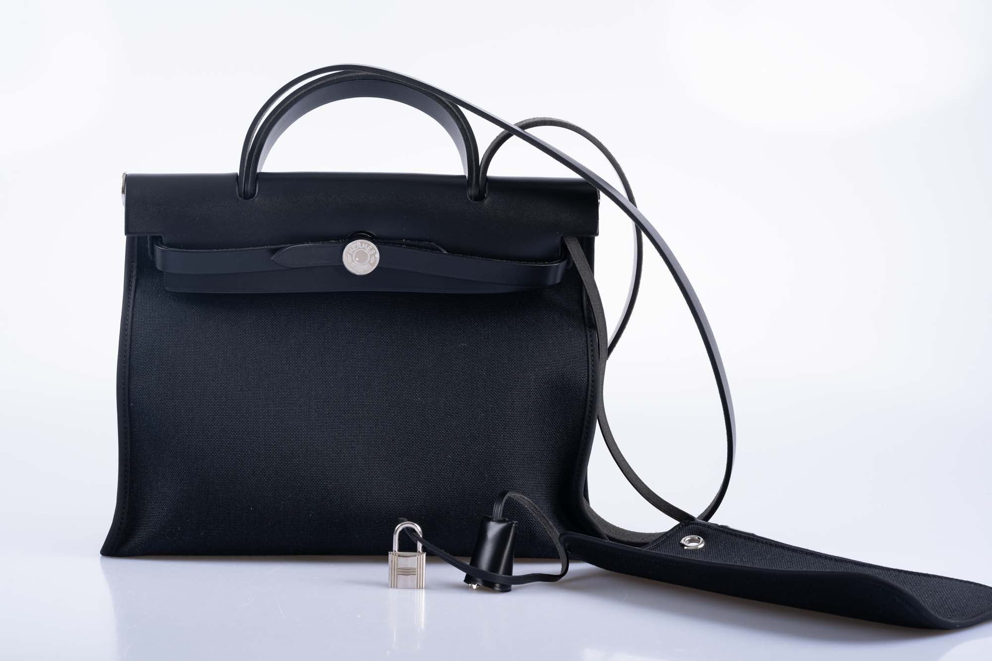 Hermès Herbag Zip 31 Black Hunter and Officer Canvas Palladium Hardware
