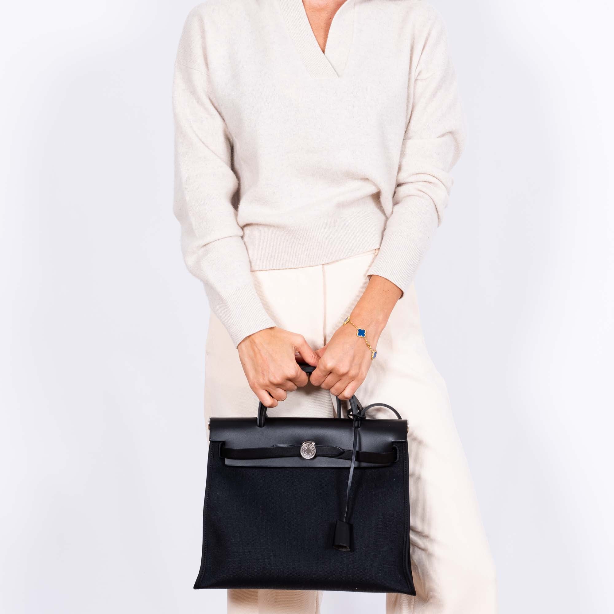Hermès Herbag Zip 31 Black Hunter and Officer Canvas Palladium Hardware