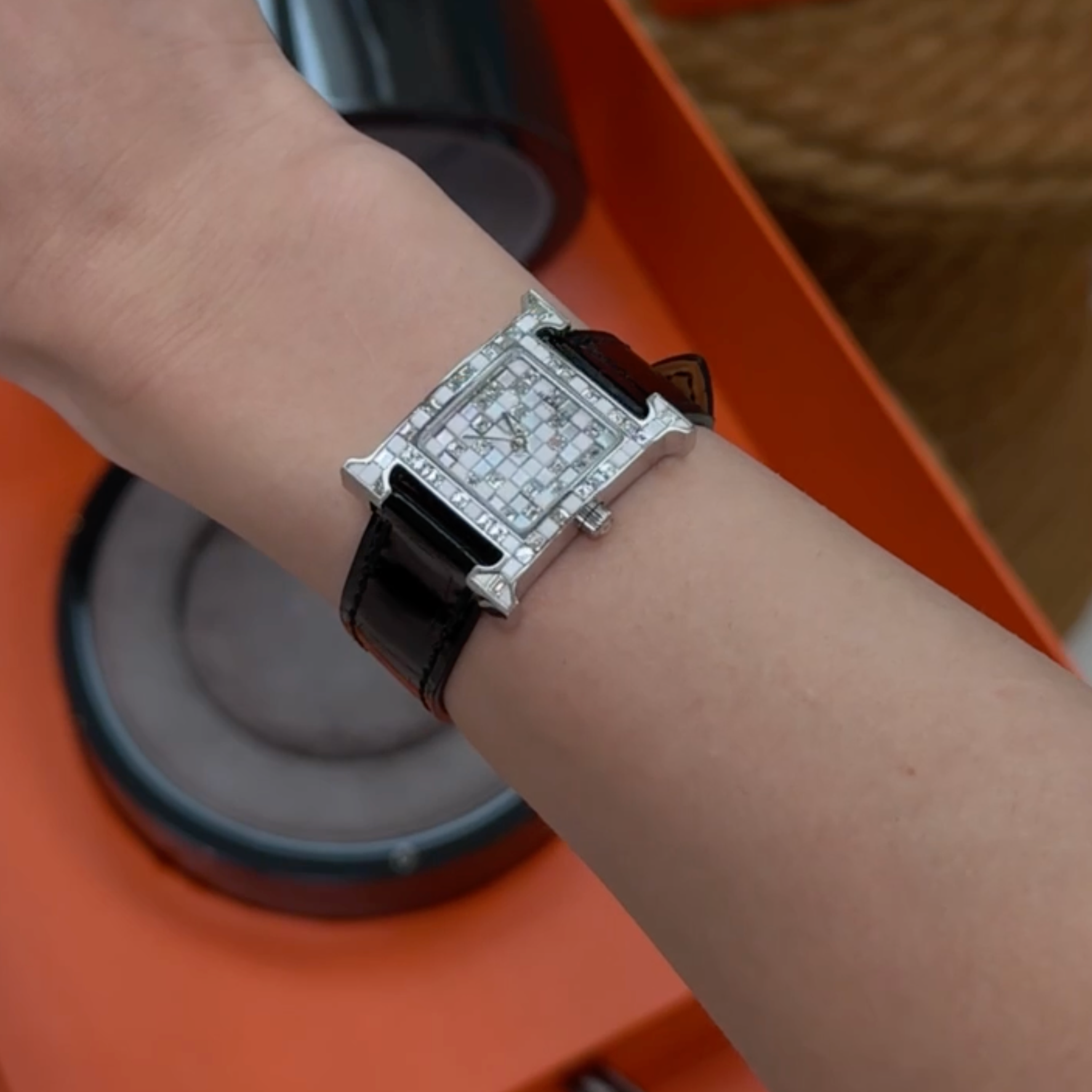 Hermès Heure H Mosaïque Joaillière 25mm White Gold Diamond Watch