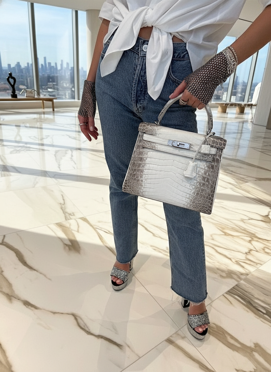 Hermès Himalayan Kelly 28 Retourne Matte Nilo Crocodile Palladium Hardware