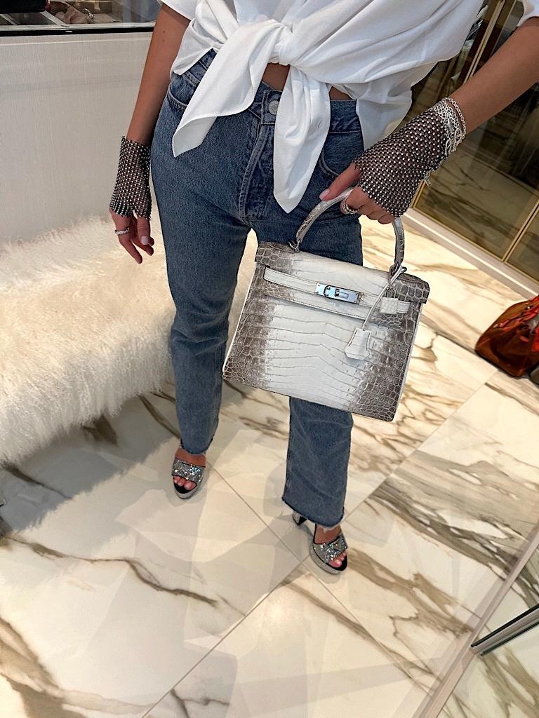 Hermès Himalayan Kelly 28 Retourne Matte Nilo Crocodile Palladium Hardware