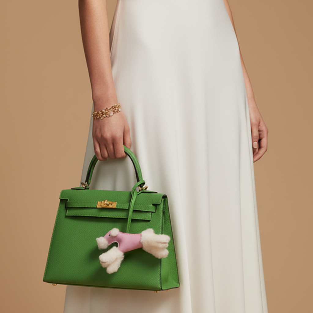 Hermès Horse Rodeo Plush PM Charm Mauve Sylvestre Lambskin Ecru Merino Wool Gold Hardware