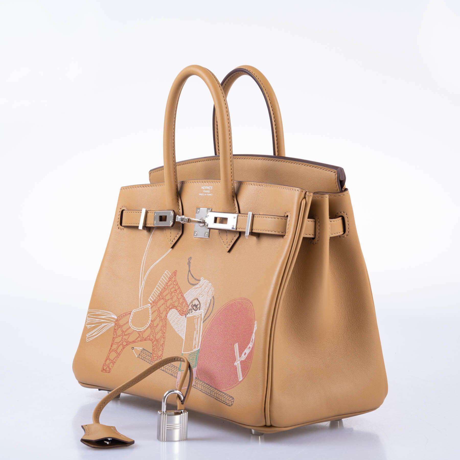 Hermès In and Out Birkin 25 Biscuit Printed Swift Palladium Hardware